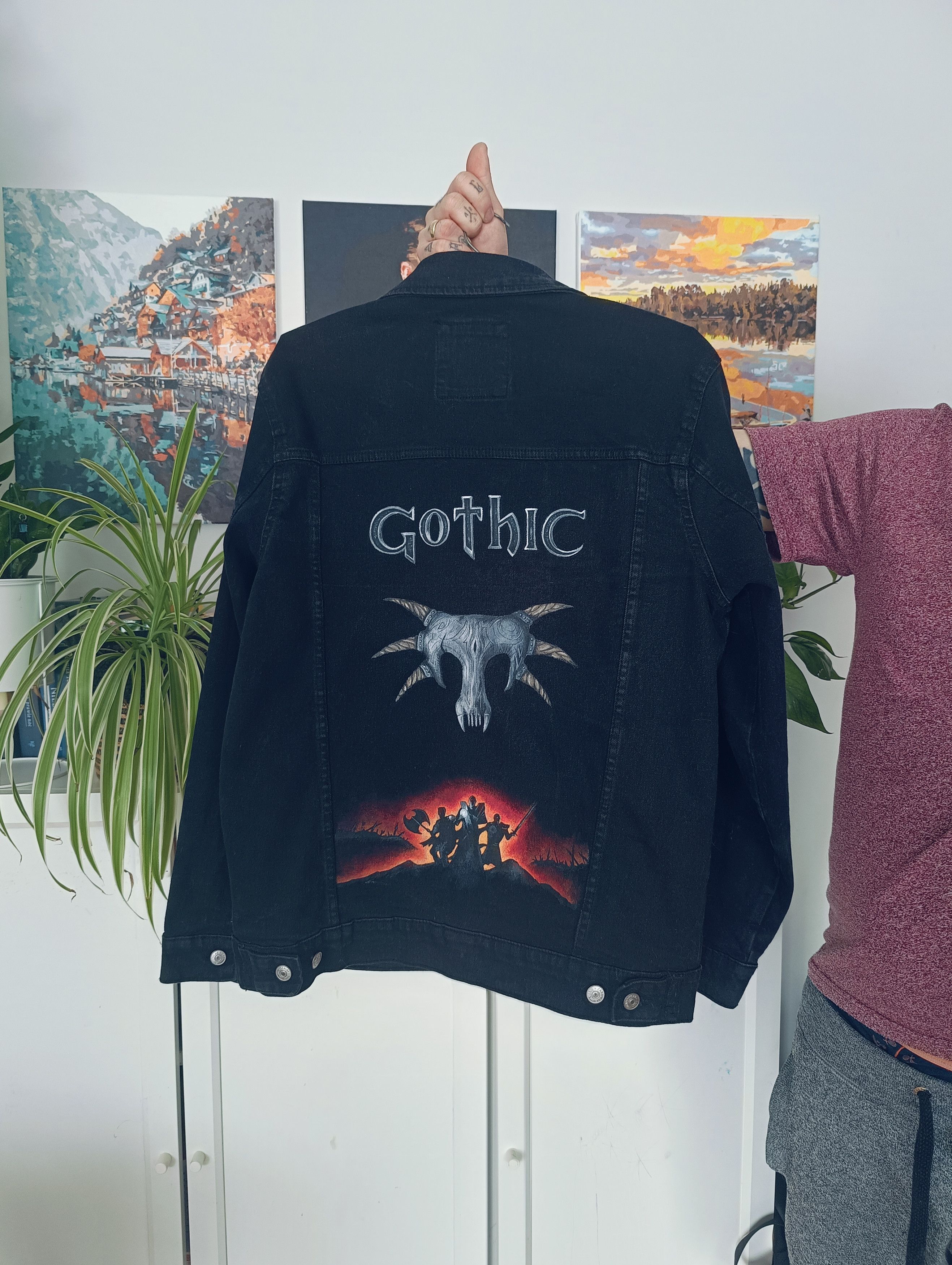 Zara Denim Jacket handpainted custom Gothic black Size US XS / EU 42 / 0 - 4 Thumbnail