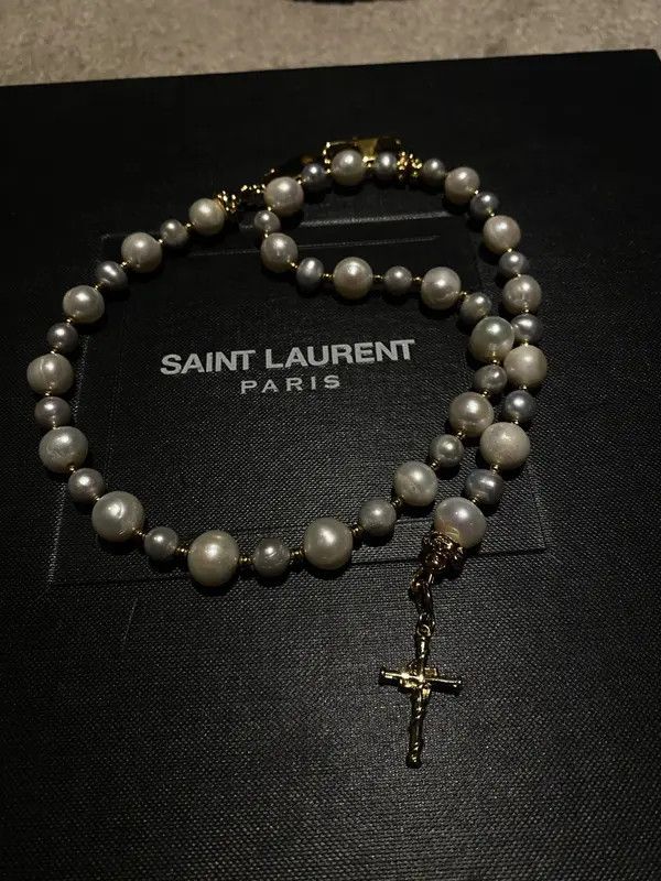 Vintage Vintage Freshwater Grey/White Pearl Necklace Gold Rosary Size ONE SIZE - 5 Thumbnail