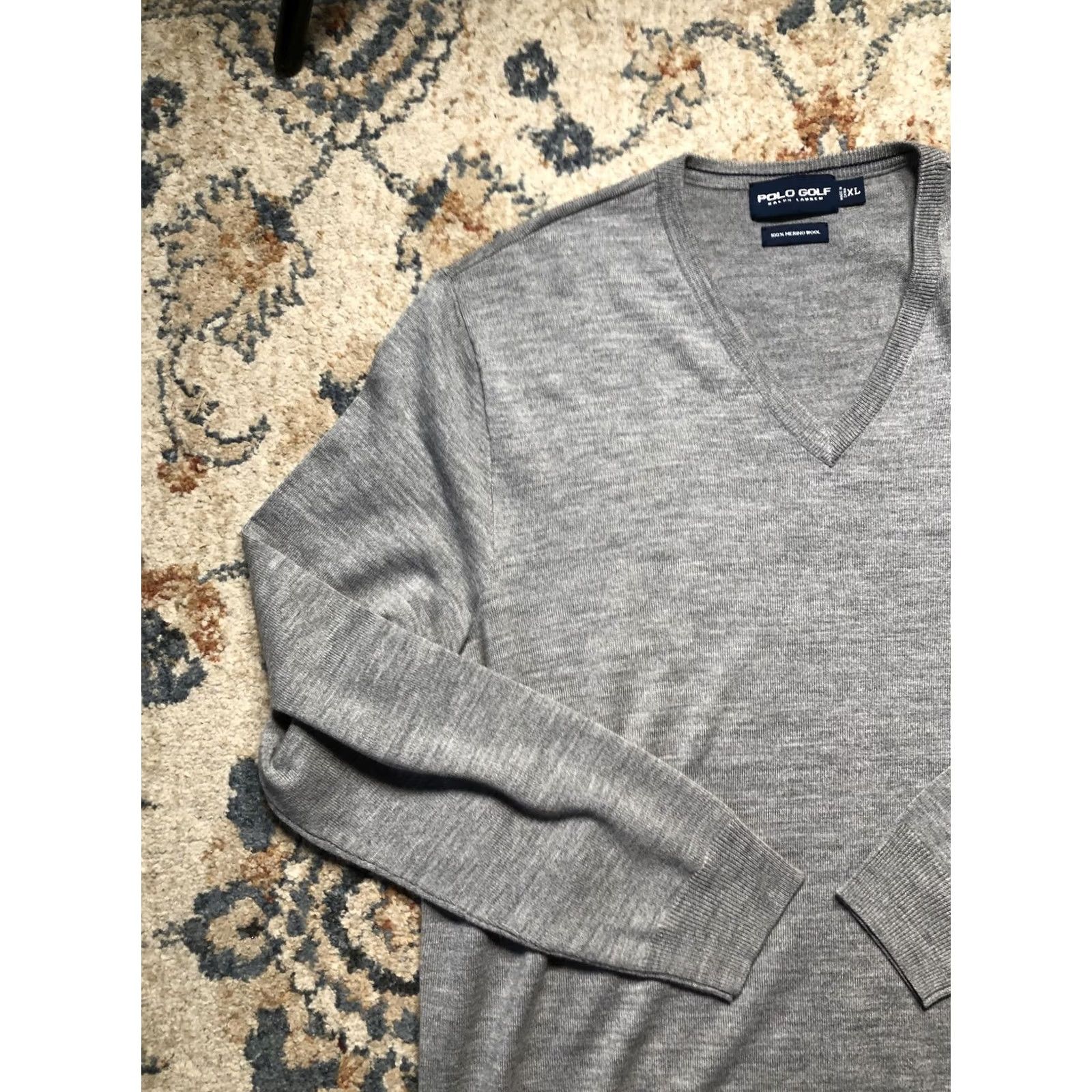 Polo Ralph Lauren Polo Ralph Lauren Sweater Mens 2XL Gray Merino Wool V Neck Golf Pullover Size US XXL / EU 58 / 5 - 3 Thumbnail