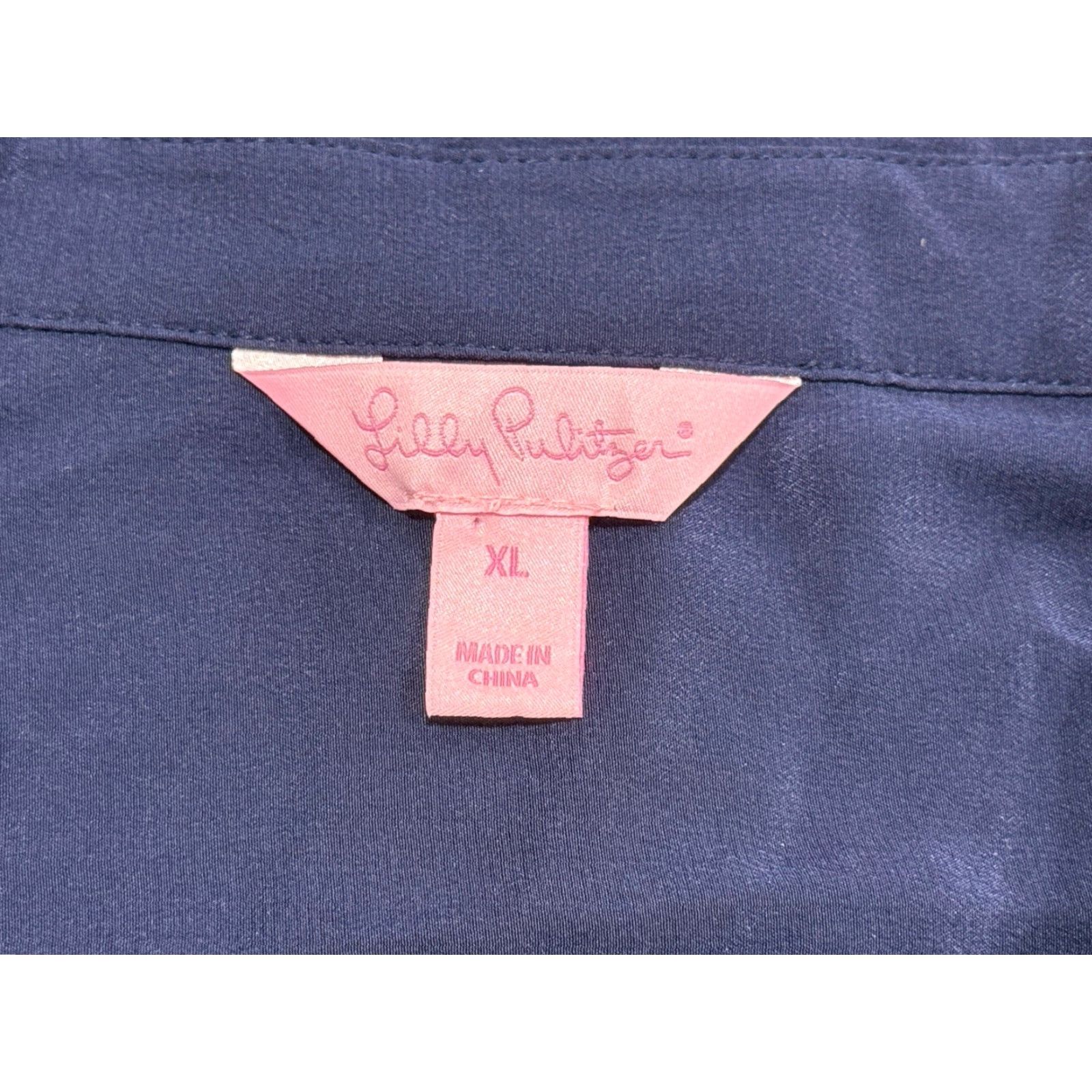 Lilly Pulitzer LILLY PULITZER Silk Button Down Blouse Navy Blue Size XL Womens Size XL / US 12-14 / IT 48-50 - 4 Thumbnail
