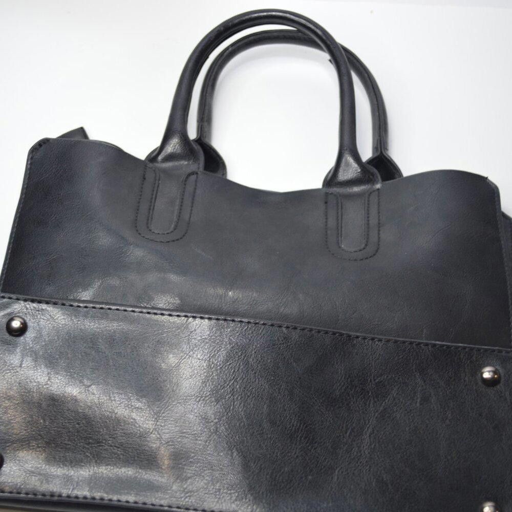 Designer Elegant Black Leather Handbag with Brown Satin Interior Size ONE SIZE - 2 Thumbnail