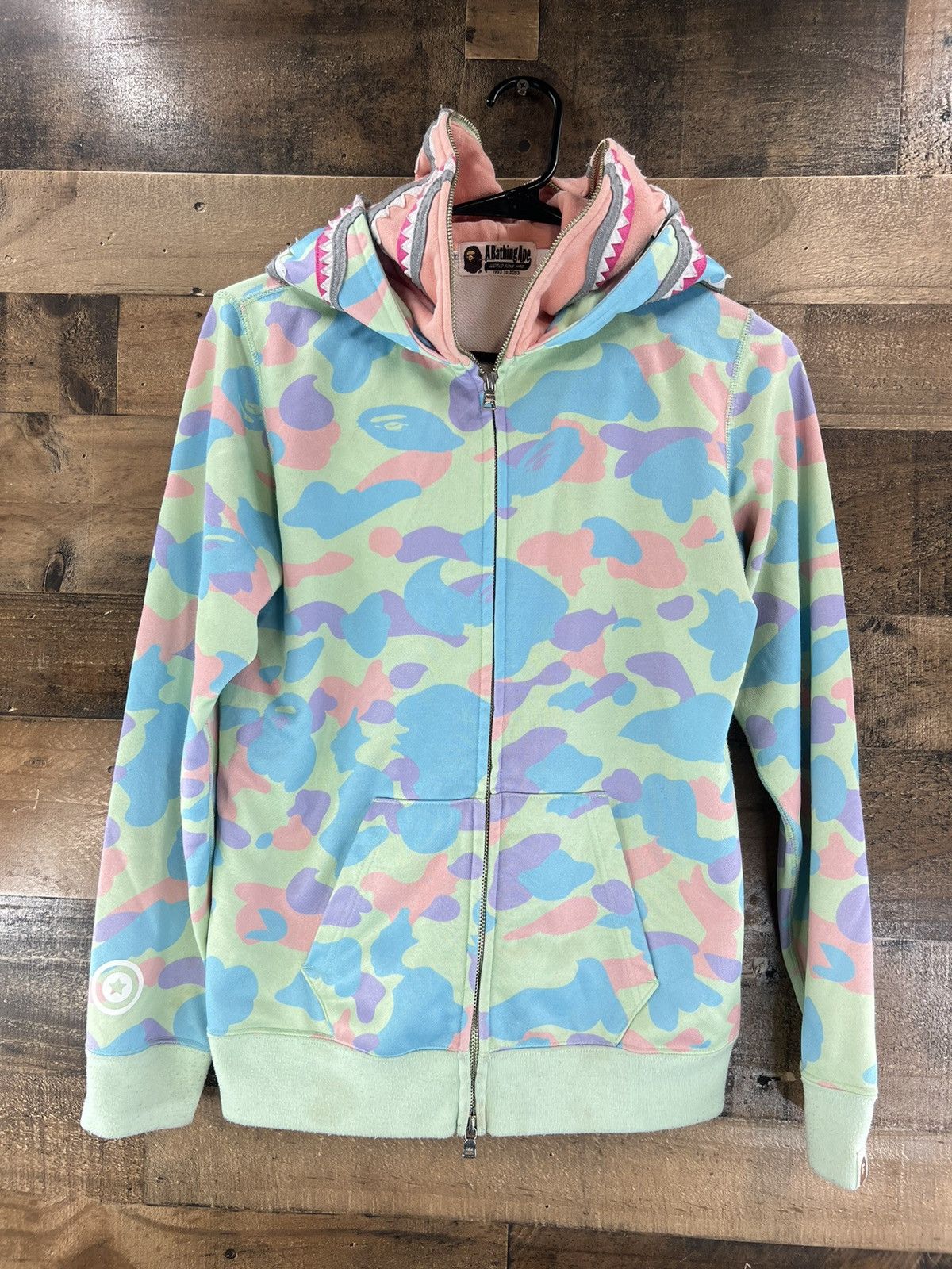 image of Bape Pastel Color Tiger Shark Wide Full Zip Double Hoodie, Women's (Size XS)