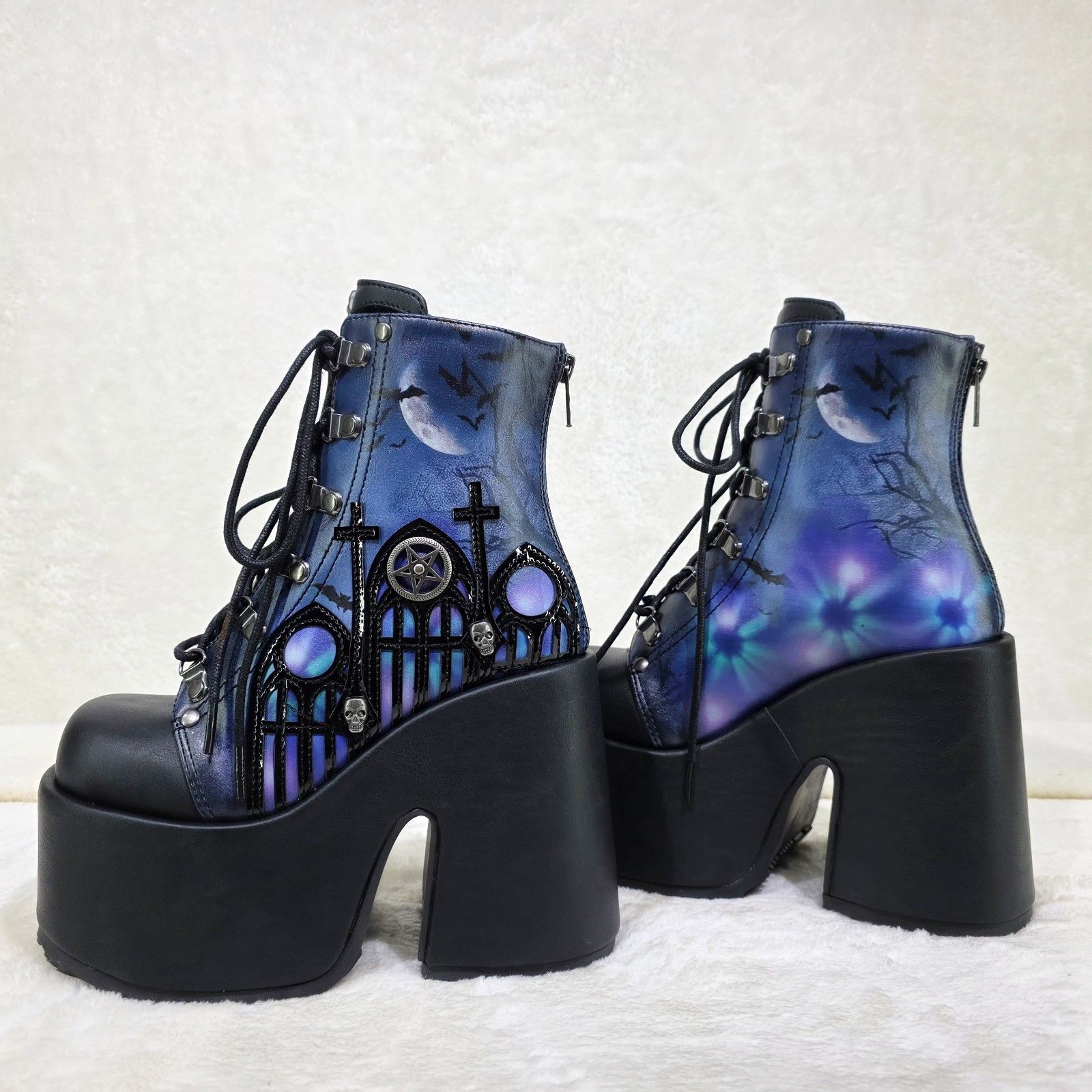 Other Camel 203 Moonlit Graveyard Print Platform Goth Ankle Boots Size US 10 / IT 40 - 1 Thumbnail