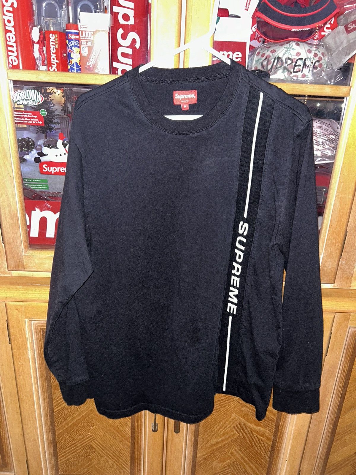 Supreme Supreme Vertical Logo Stripe L/S Shirt Black FW18 Medium | Grailed