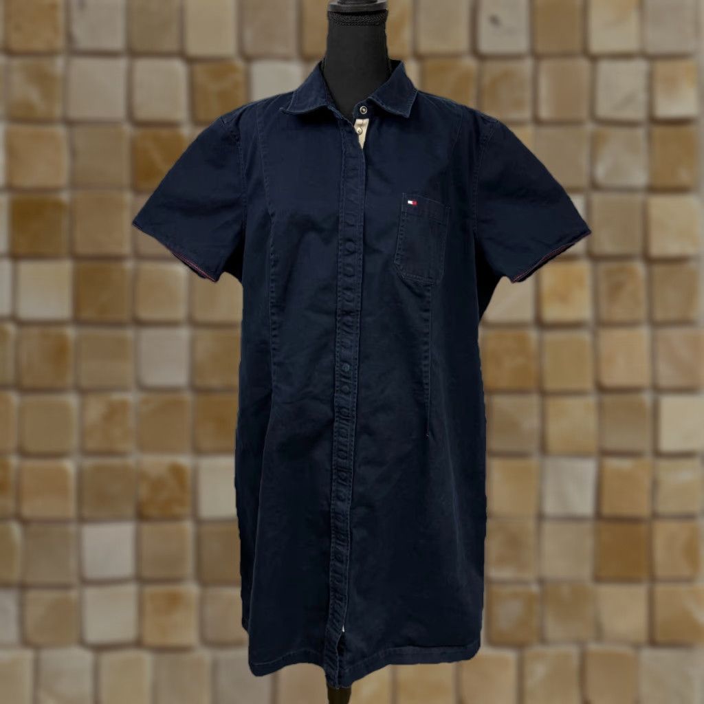 Tommy Hilfiger VINTAGE Tommy Hilfiger Women’s Shirt Dress Navy Short Sleeve Collared Button Front Sz 20 Plus Knee Length Womens Size 3XL / US 20-22 - 1 Thumbnail