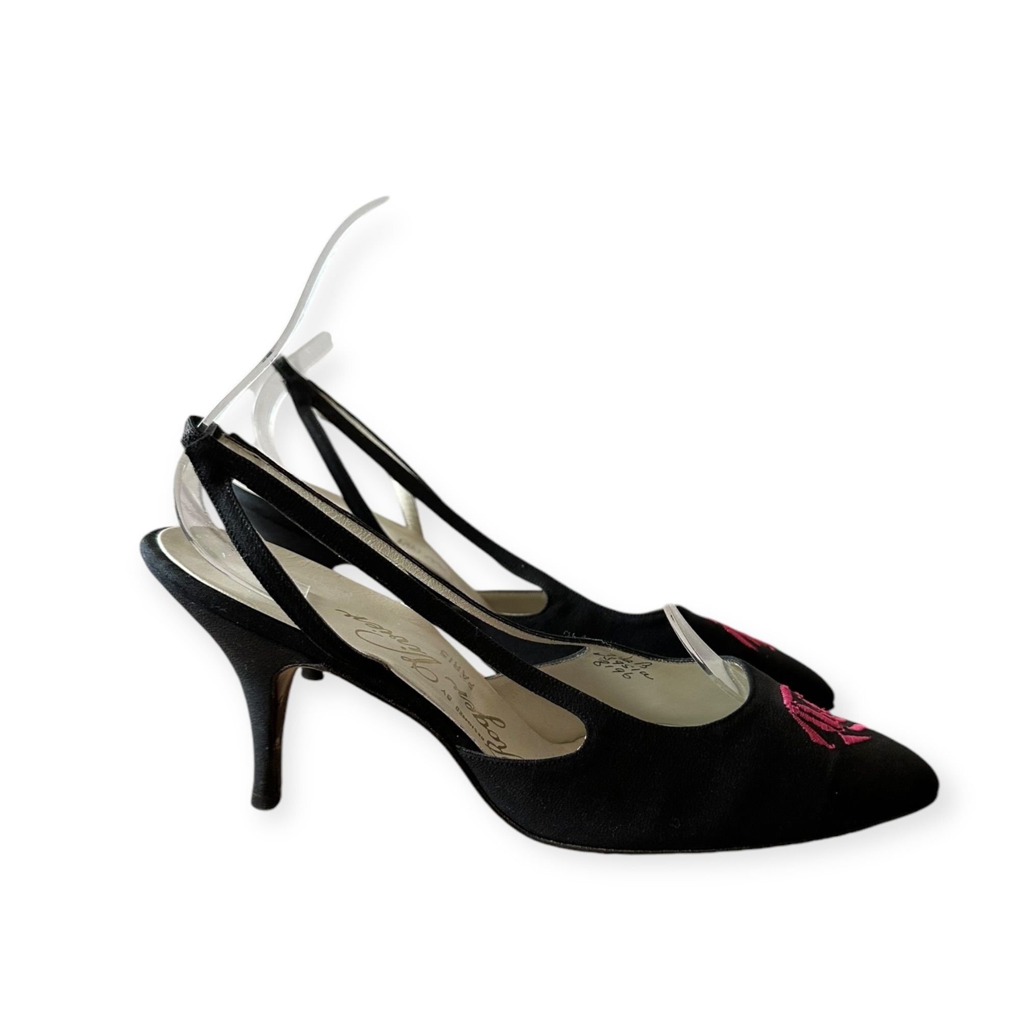 Roger Vivier × Vintage Roger Vivier Black Fabric Embroidered Sling Back Pumps, Vint Size US 7.5 / IT 37.5 - 8 Thumbnail