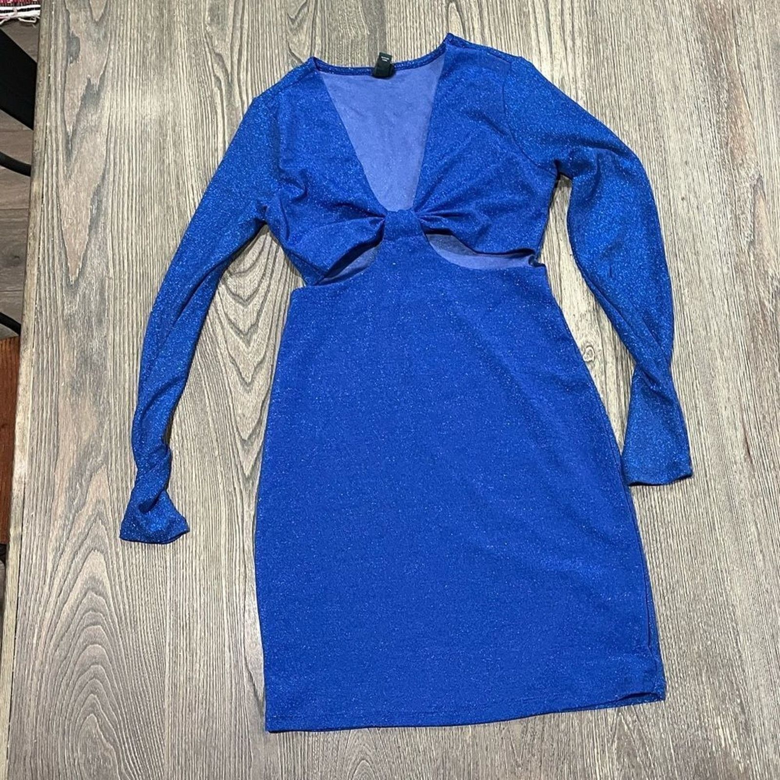 Vintage Wild Fable Dress S Blue Sparkling Bodycon Cut Out Knee Lengt Size S / US 4 / IT 40 - 1 Thumbnail
