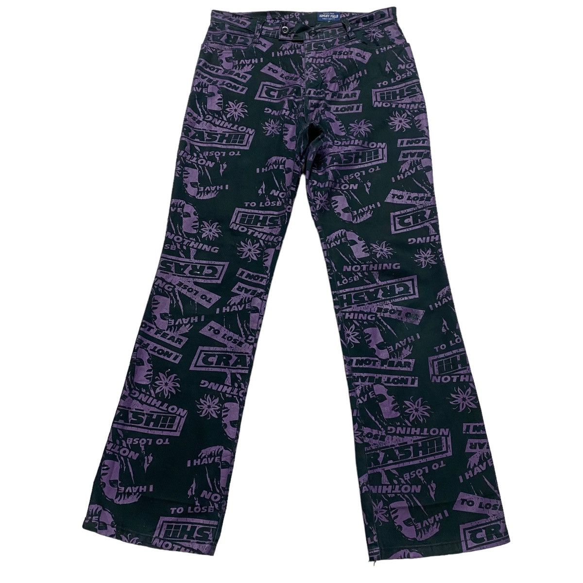 Hysteric Glamour 'Rimsby Field Crash' Nothing To Lose Graphic Flare Pants Size 29" - 1 Thumbnail