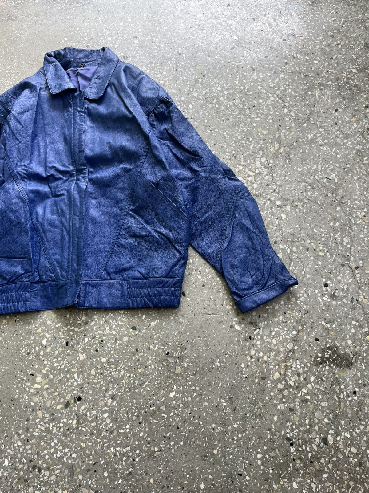 Other Vintage 80s Blue Leather Bomber Jacket — Boxy Fit Size US M / EU 48-50 / 2 - 2 Thumbnail