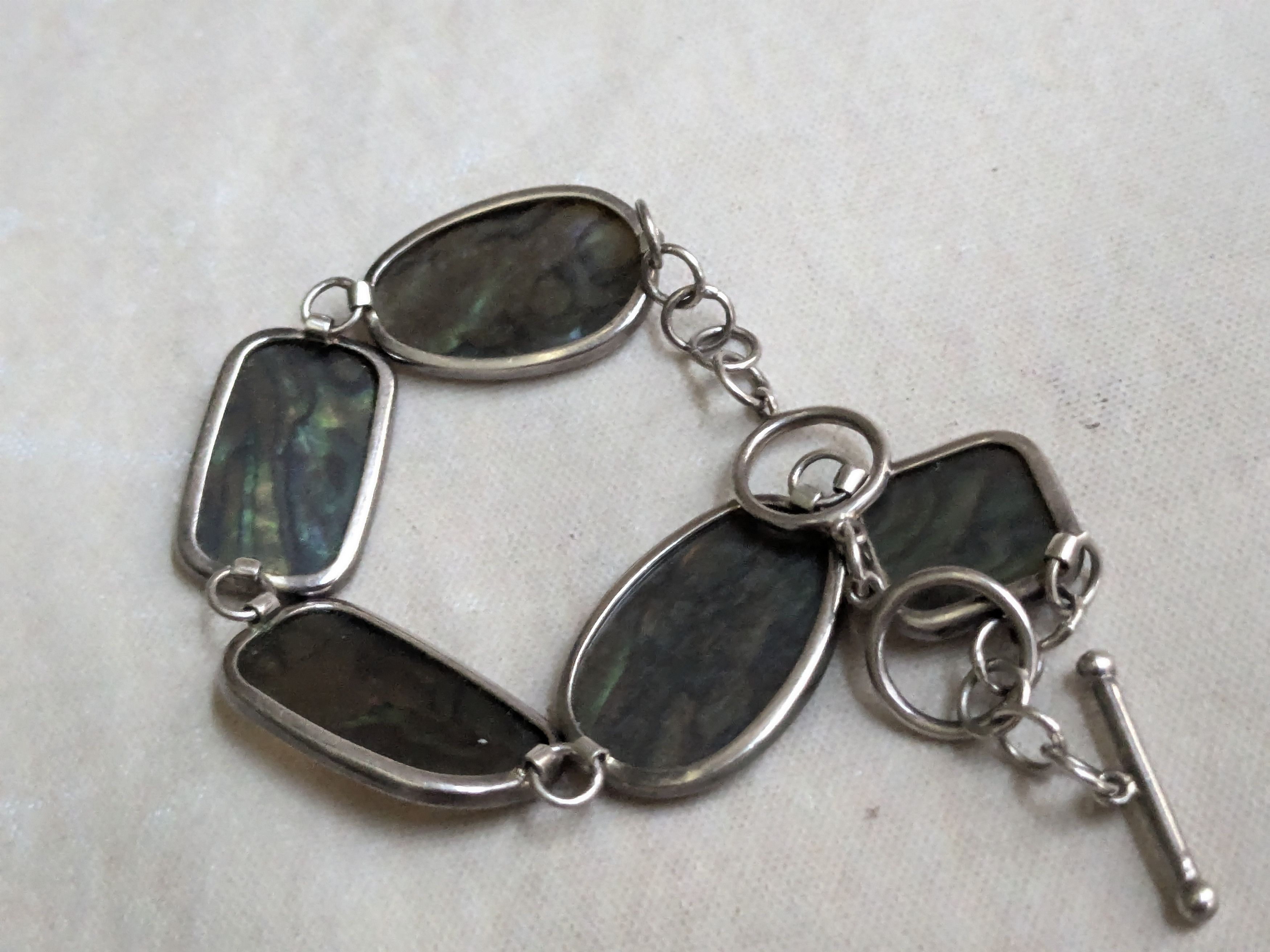 Jewelry Vintage Sterling Silver Bracelet Abalone Shell 8" Size ONE SIZE - 9 Thumbnail