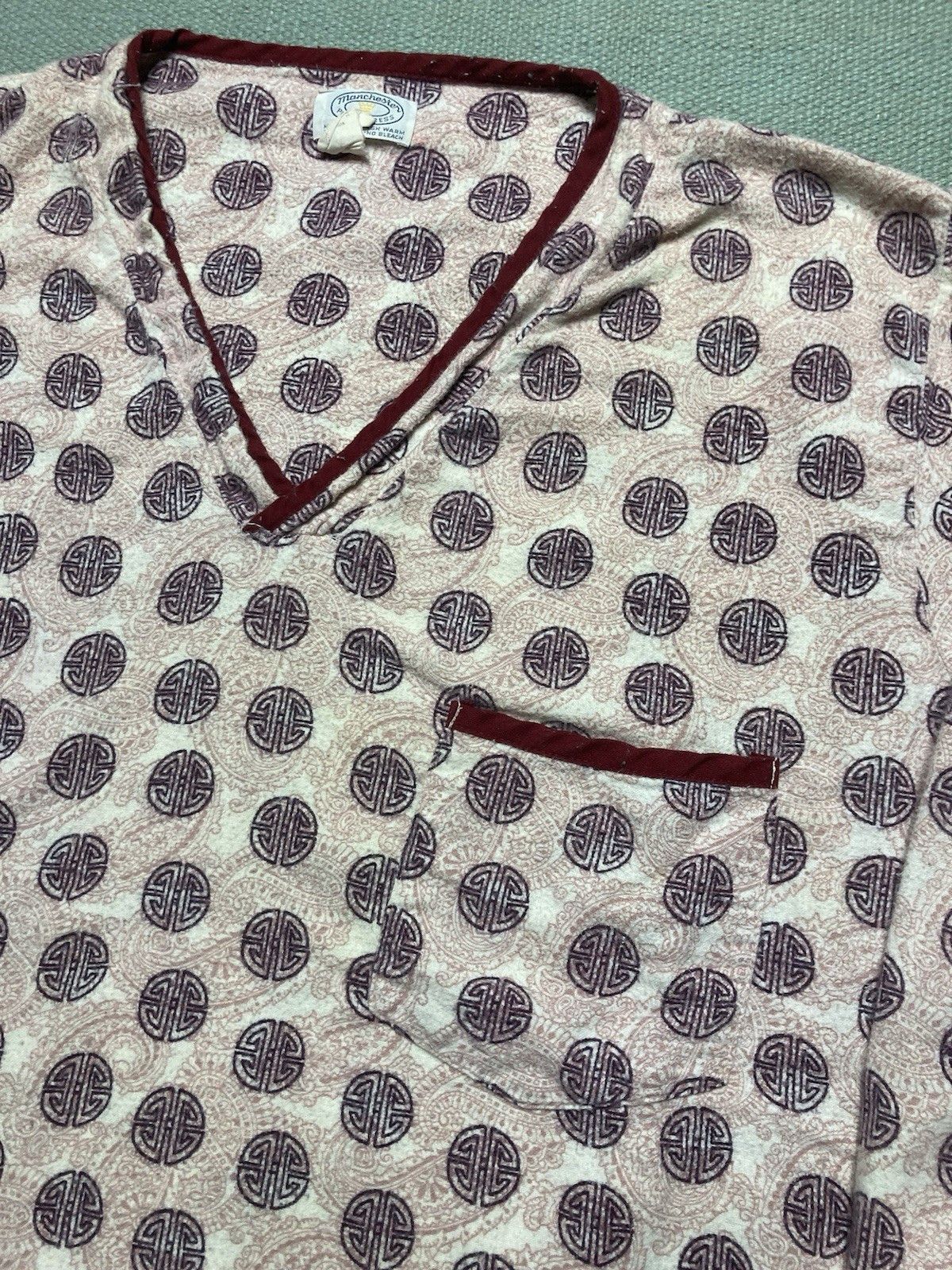 Vintage 70s pajama t shirt soft flannel v neck lounge sleep medium Size US L / EU 52-54 / 3 - 2 Thumbnail
