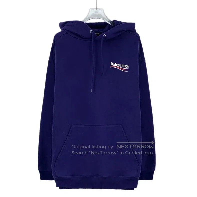 Balenciaga Balenciaga Dark Blue Logo Letter Print Cotton Hooded Draws Size US L / EU 52-54 / 3 - 1 Thumbnail