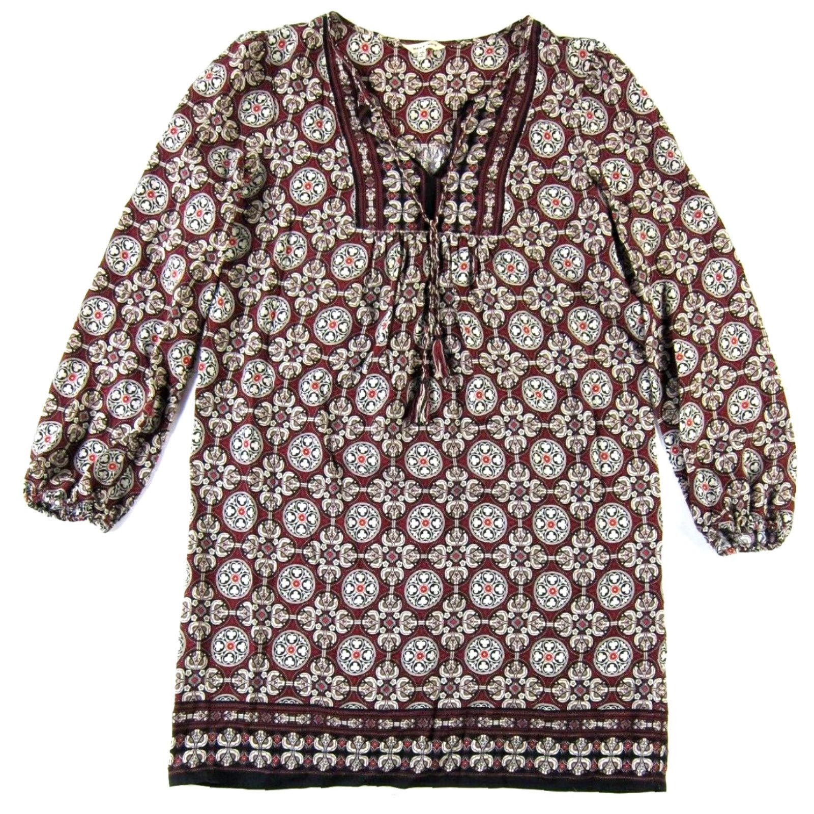 Vintage Max Studio Rayon Red Black Pink Paisley Floral Long Sleeve Tunic Shift Dress S Size S / US 4 / IT 40 - 2 Thumbnail