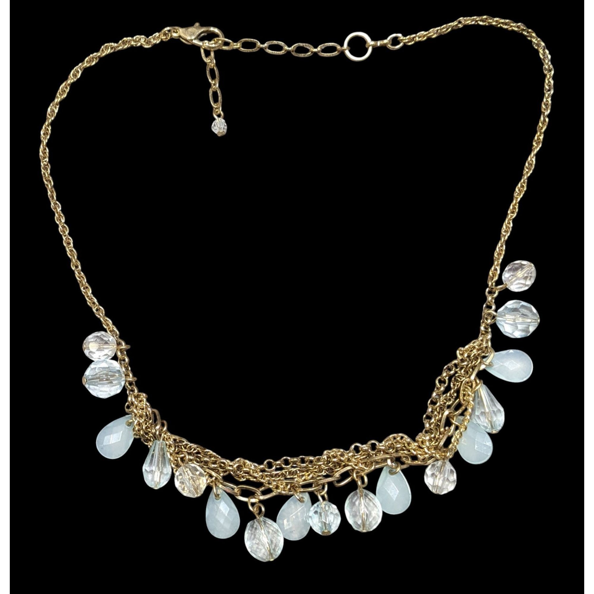Other Teardrop White And Clear Gemmed Fringe Necklace On Gold Tone Size ONE SIZE - 1 Thumbnail