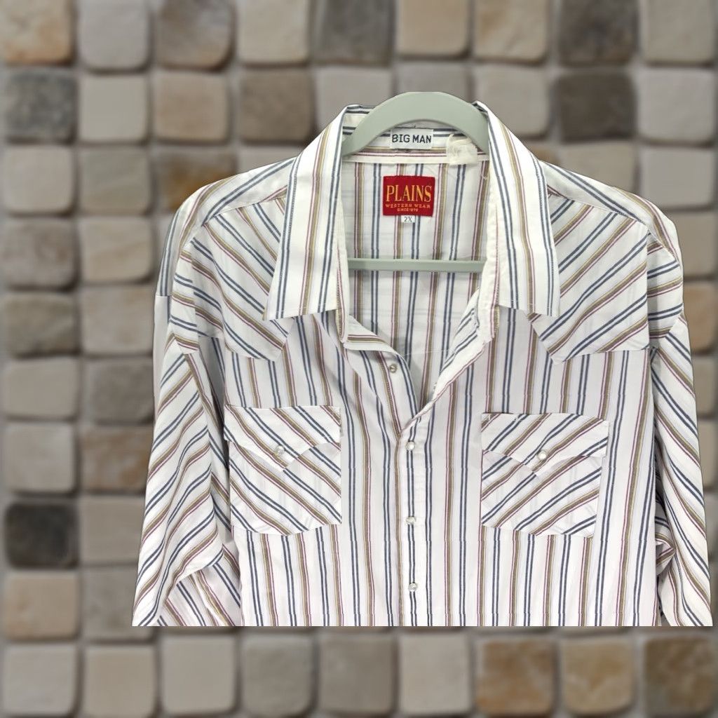 Vintage VINTAGE Ely Plains Pearl Snap Shirt Men Big 2X Stripe Long Sleeve Western Shirt Size US XXL / EU 58 / 5 - 1 Thumbnail