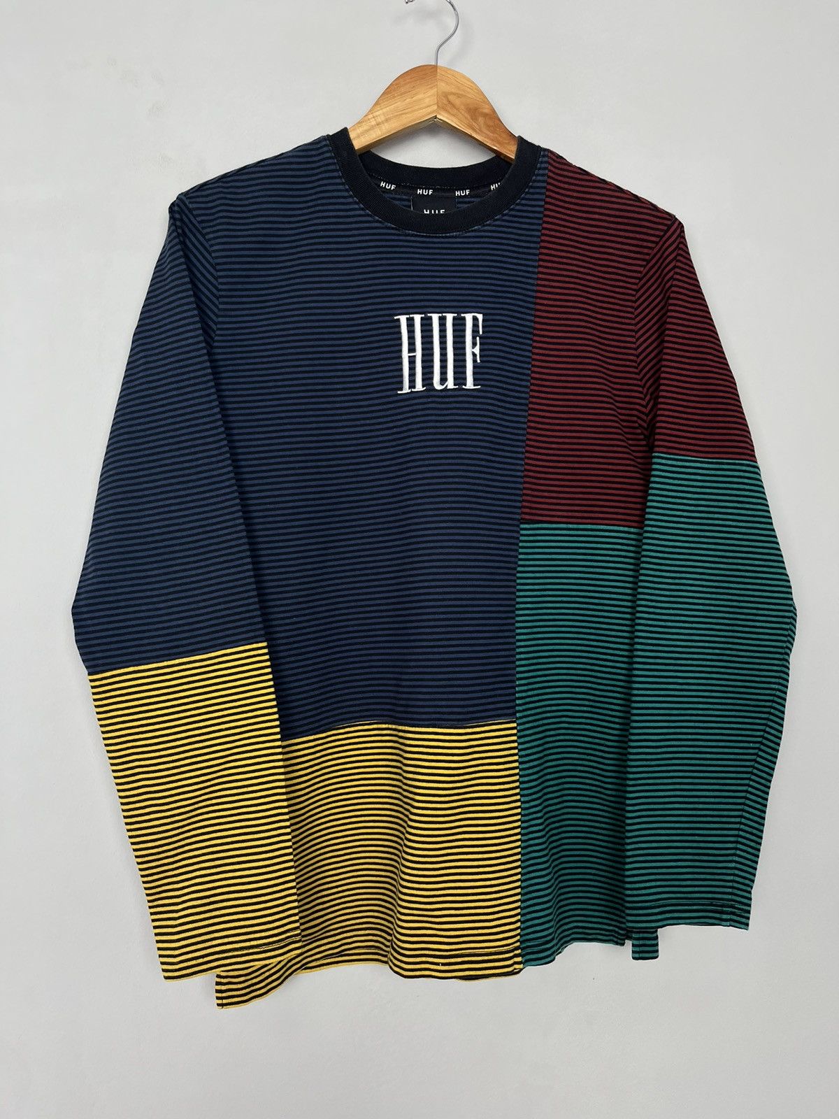 Huf Huf Stripped Y2K Cotton Big Logo Long Sleeve Sweatshirt Size US M / EU 48-50 / 2 - 4 Thumbnail