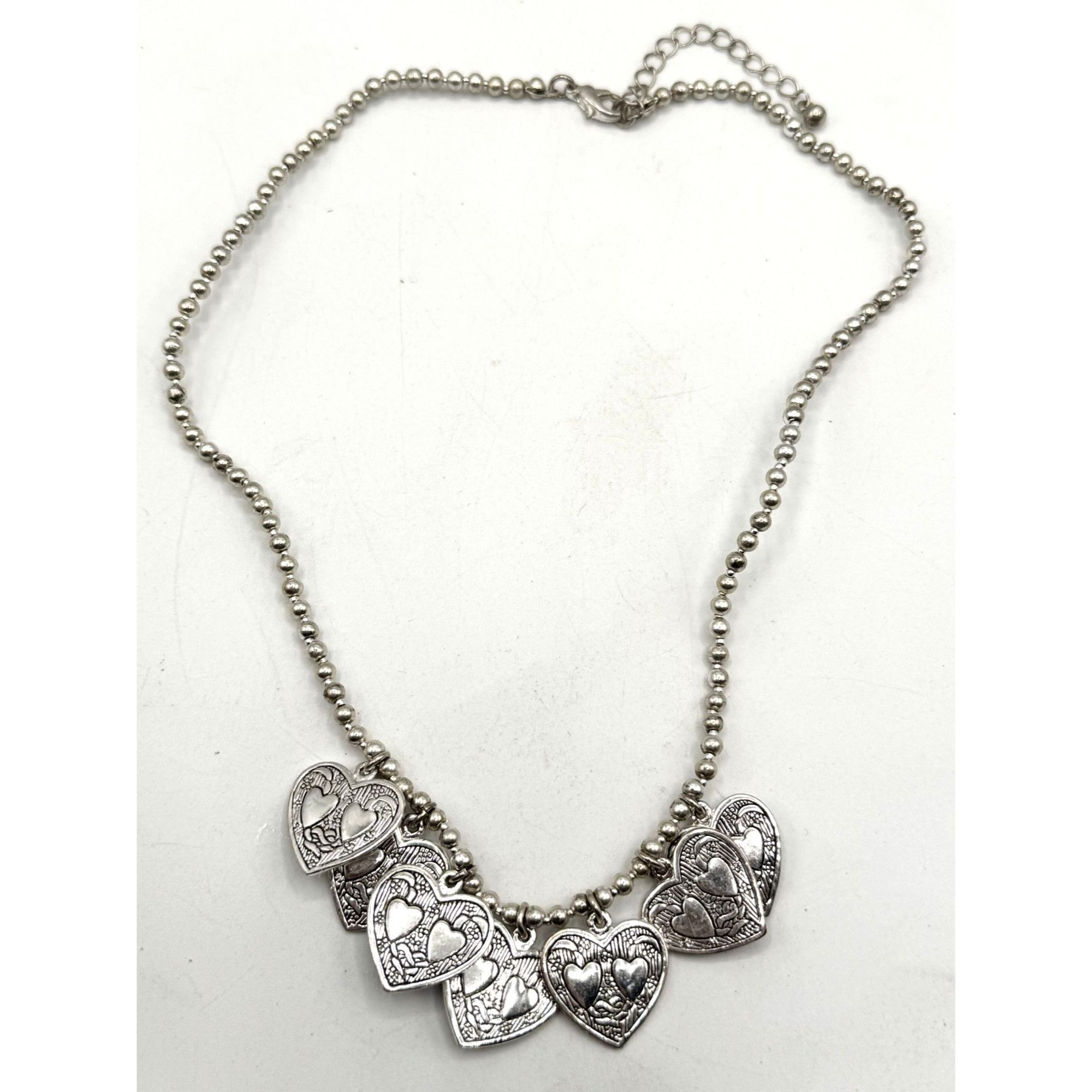 Vintage Beaded heart silver tone charm necklace Size ONE SIZE - 3 Thumbnail