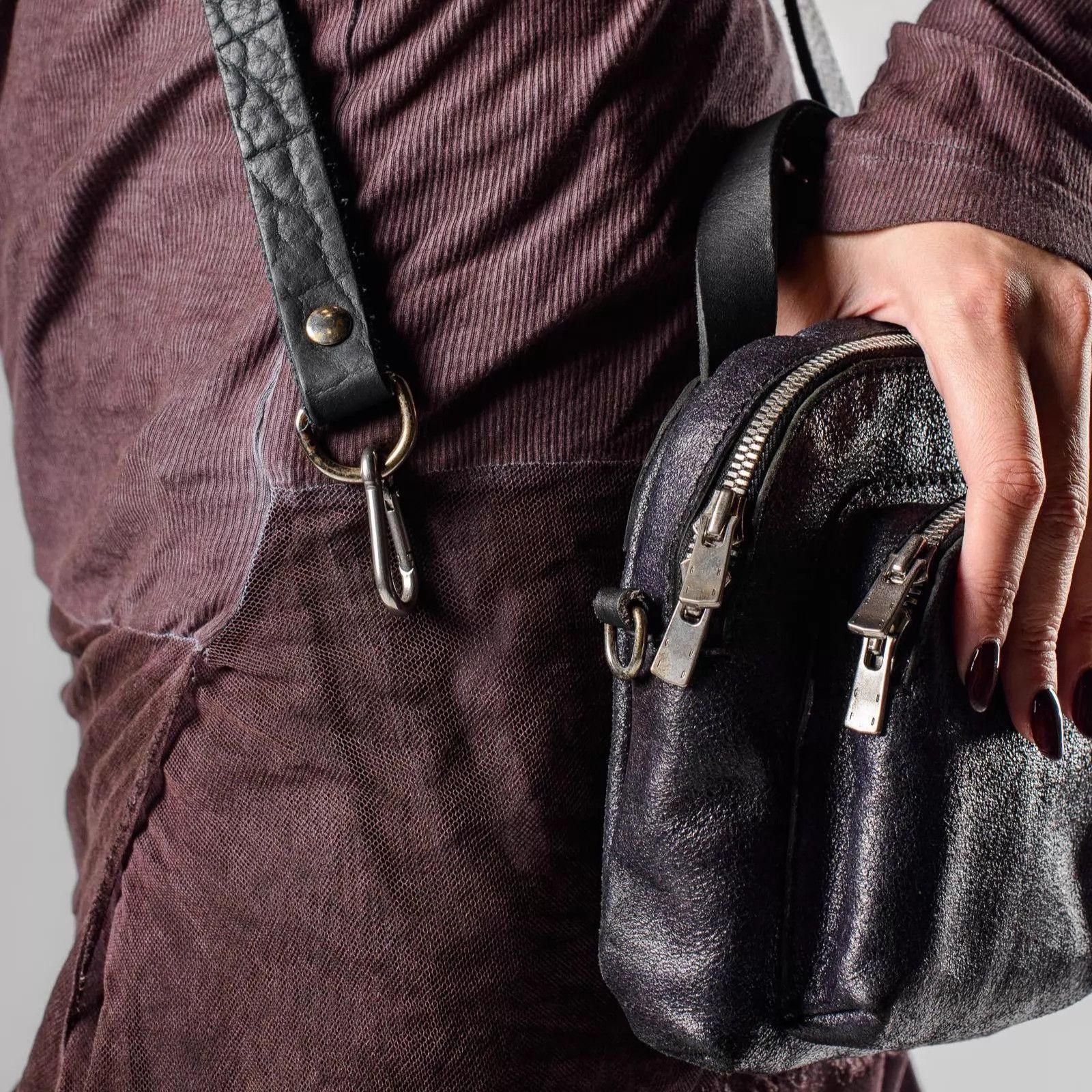Guidi Rare Guidi DBP05 Anniv Black Purple Pearlized Horsehide Bag Size ONE SIZE - 7 Thumbnail