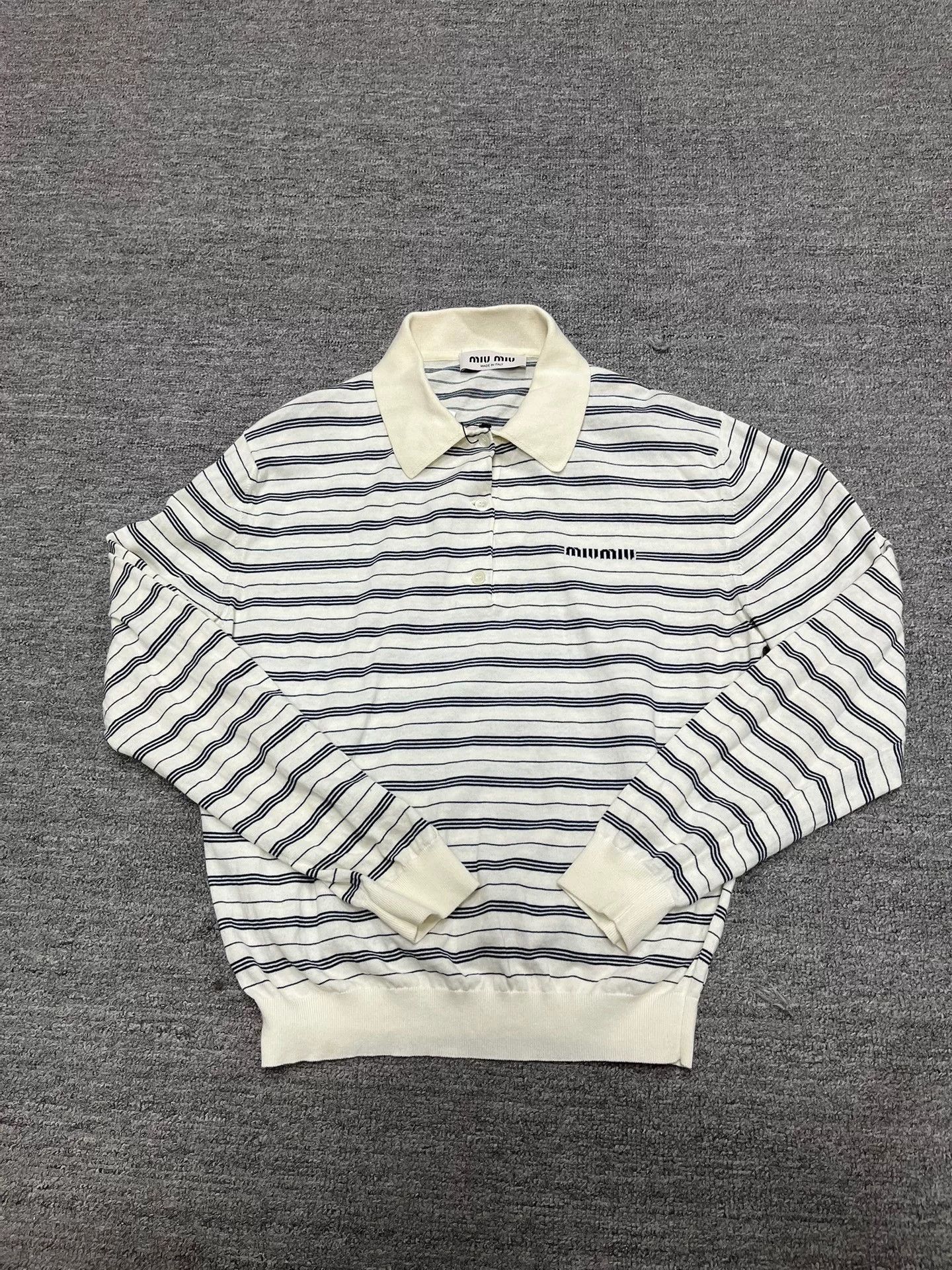 Miu Miu MIU MIU Striped Logo Button Long Sleeve Polo Size S / US 4 / IT 40 - 1 Thumbnail
