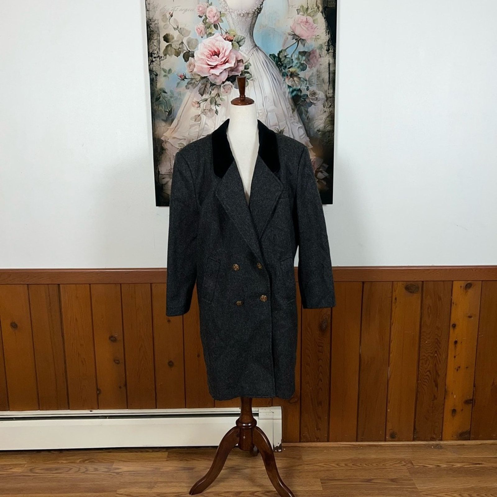 Vintage Awesome Vintage 90s David Benjamin Velvet Trim Wool Coat! Size XL / US 12-14 / IT 48-50 - 2 Thumbnail