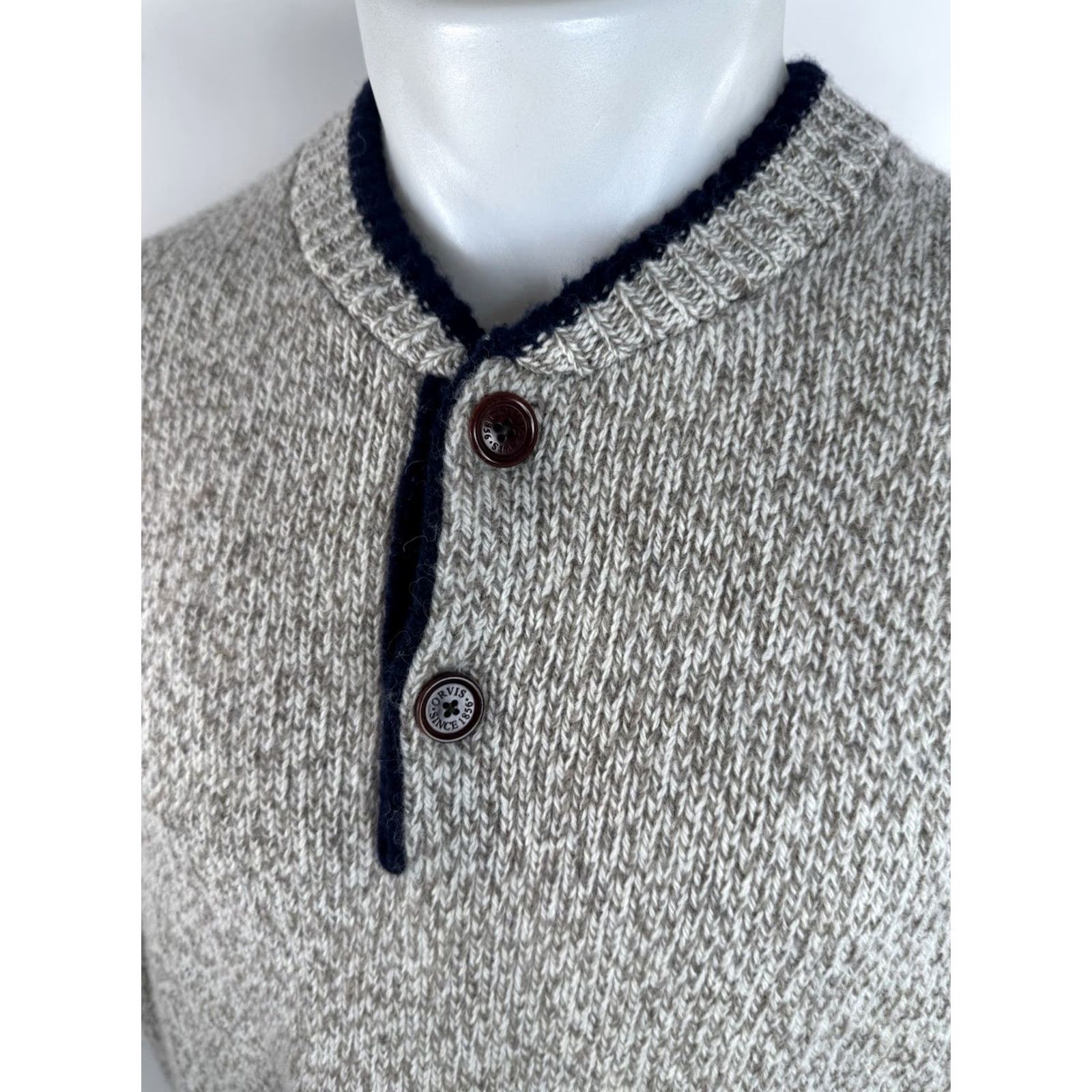 Orvis ORVIS Wool Button Collar Knit Fisherman Sweater L Mens Grayish Olive Beige Pullover Wool Knit RRB EXCELLENT Size US L / EU 52-54 / 3 - 3 Thumbnail