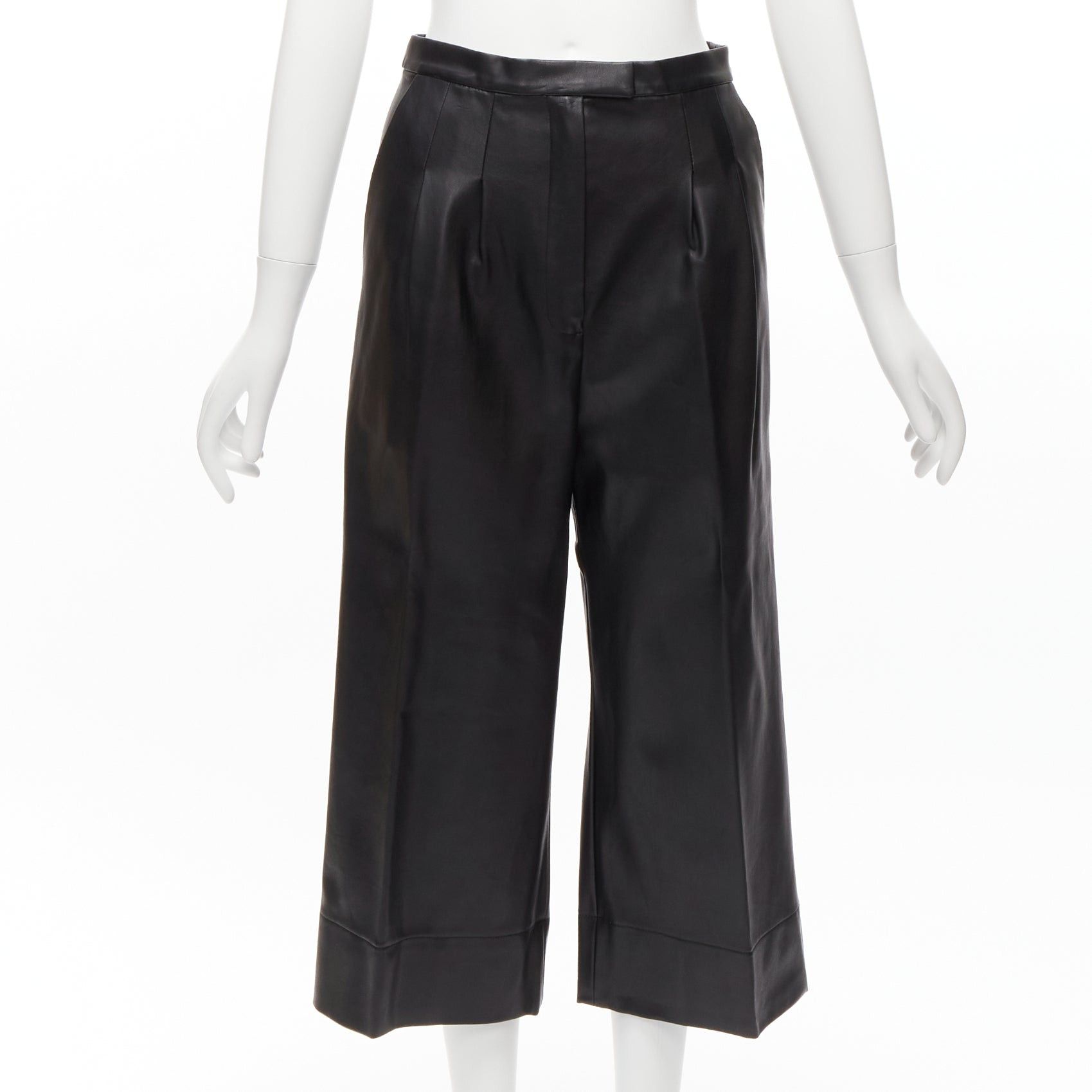 Other HEIDI MERRICK black genuine leather pleated front high waist cropped culotte pants US2 S Size 27" / US 4 / IT 40 - 1 Thumbnail