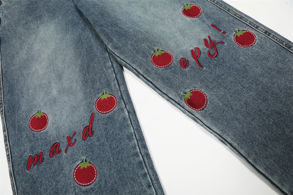 Jean Men's punk tomato embroidered loose washed distressed jeans Size US 32 / EU 48 - 4 Thumbnail