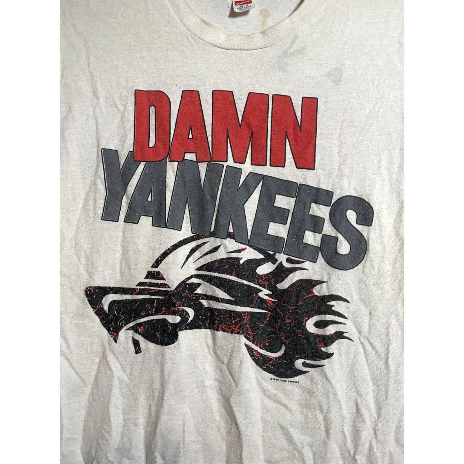 Hanes VINTAGE Damn Yankees Concert Tour T Shirt XL Unisex White 1990s Distressed Hanes Shirt Mens Womens Boys Girls Size US XL / EU 56 / 4 - 2 Thumbnail