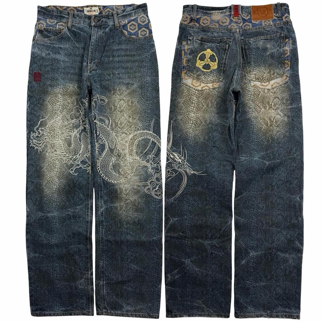 Karakuri Tamashii Karakuri Tamashii Embroidered Dragon Denim Jeans - Waist 32 Size US 32 / EU 48 - 1 Thumbnail