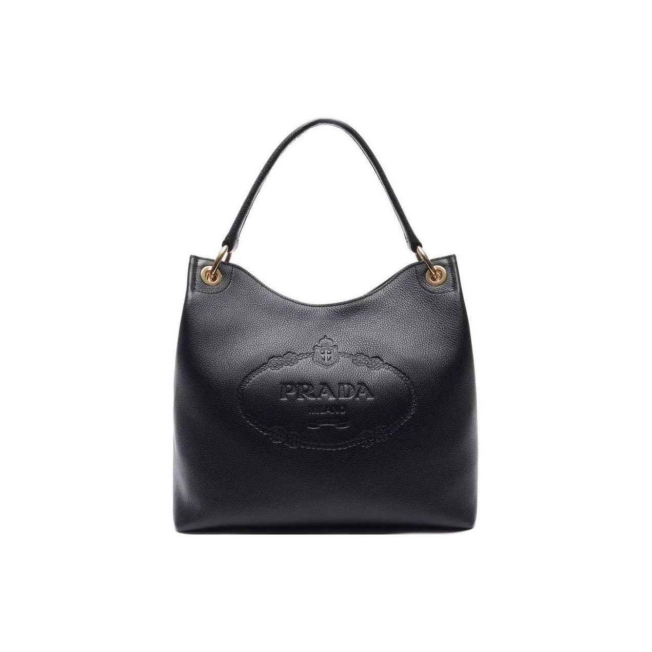 Prada Prada Embossed Logo Hobo Bag Black One Size Size ONE SIZE - 1 Thumbnail
