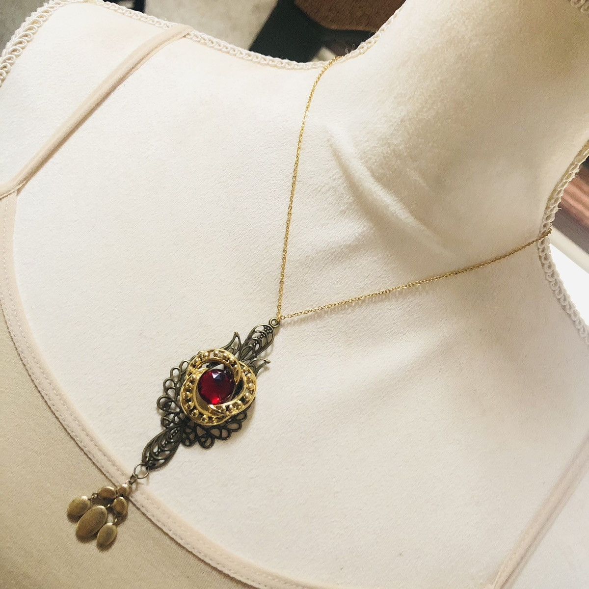 Handmade Handcrafted brass filigree gold dangle pendant necklace Size ONE SIZE - 1 Thumbnail