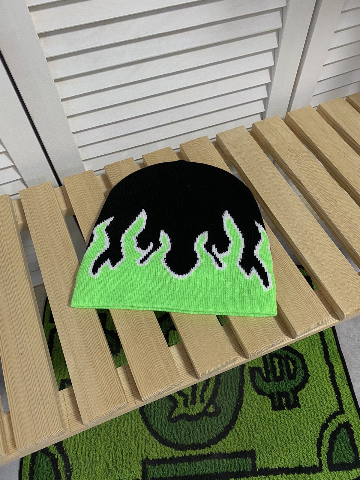 Hysteric Glamour × Japanese Brand Aesthetic Hat Y2K Green Fire Beanie Size ONE SIZE - 3 Thumbnail