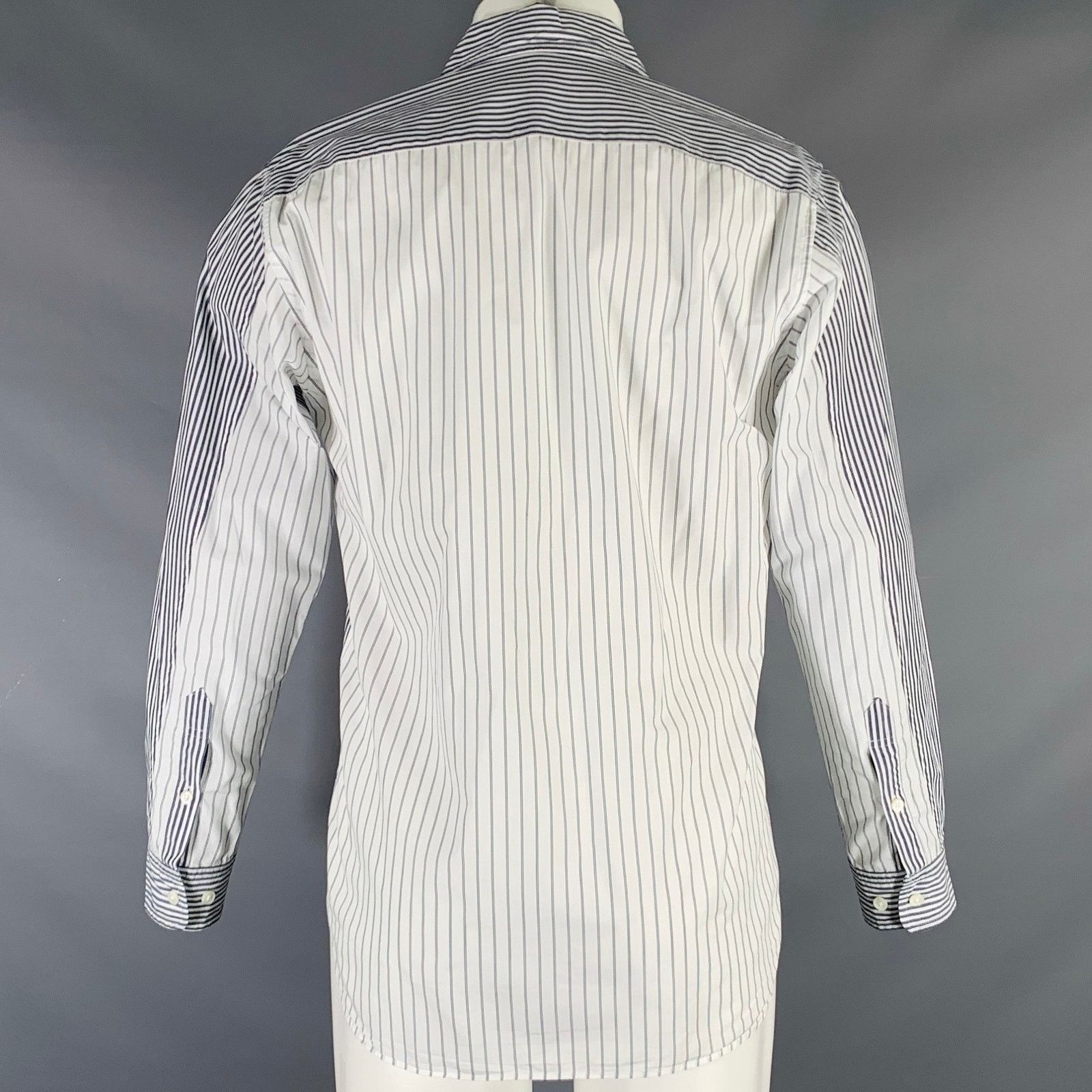 Sage De Cret White Grey Stripe Cotton Mixed Pattern Long Sleeve Shirt Size US M / EU 48-50 / 2 - 3 Thumbnail