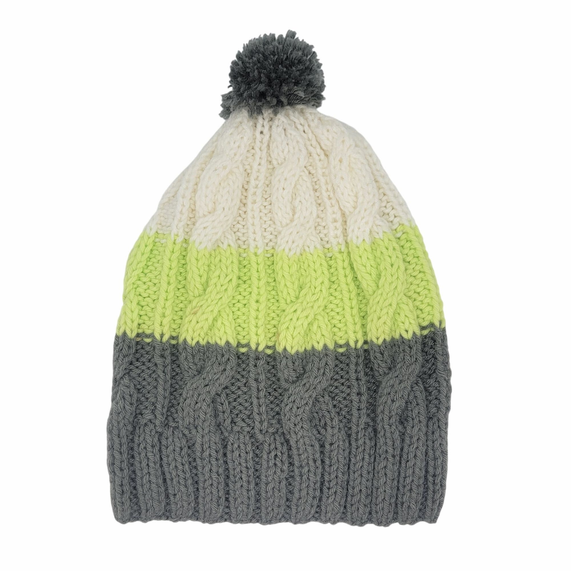 Other ⭐Adult Unisex Handmade Pom Beanie Cable Knit Color Block Gre Size ONE SIZE - 5 Thumbnail