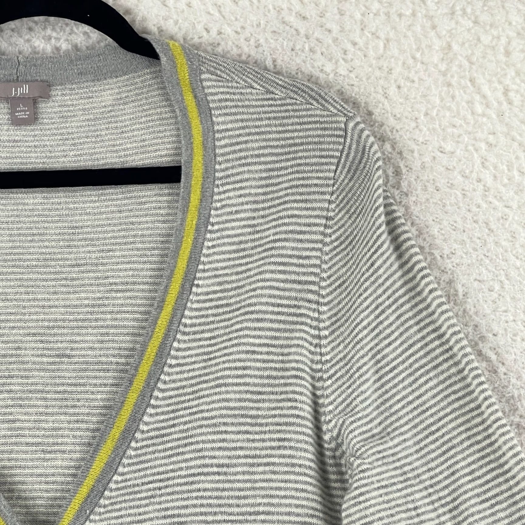 J. Jill J. Jill Cardigan Sweater Womens Large Petite Gray Stripe Long Sleeve Knit Size L / US 10 / IT 46 - 4 Thumbnail