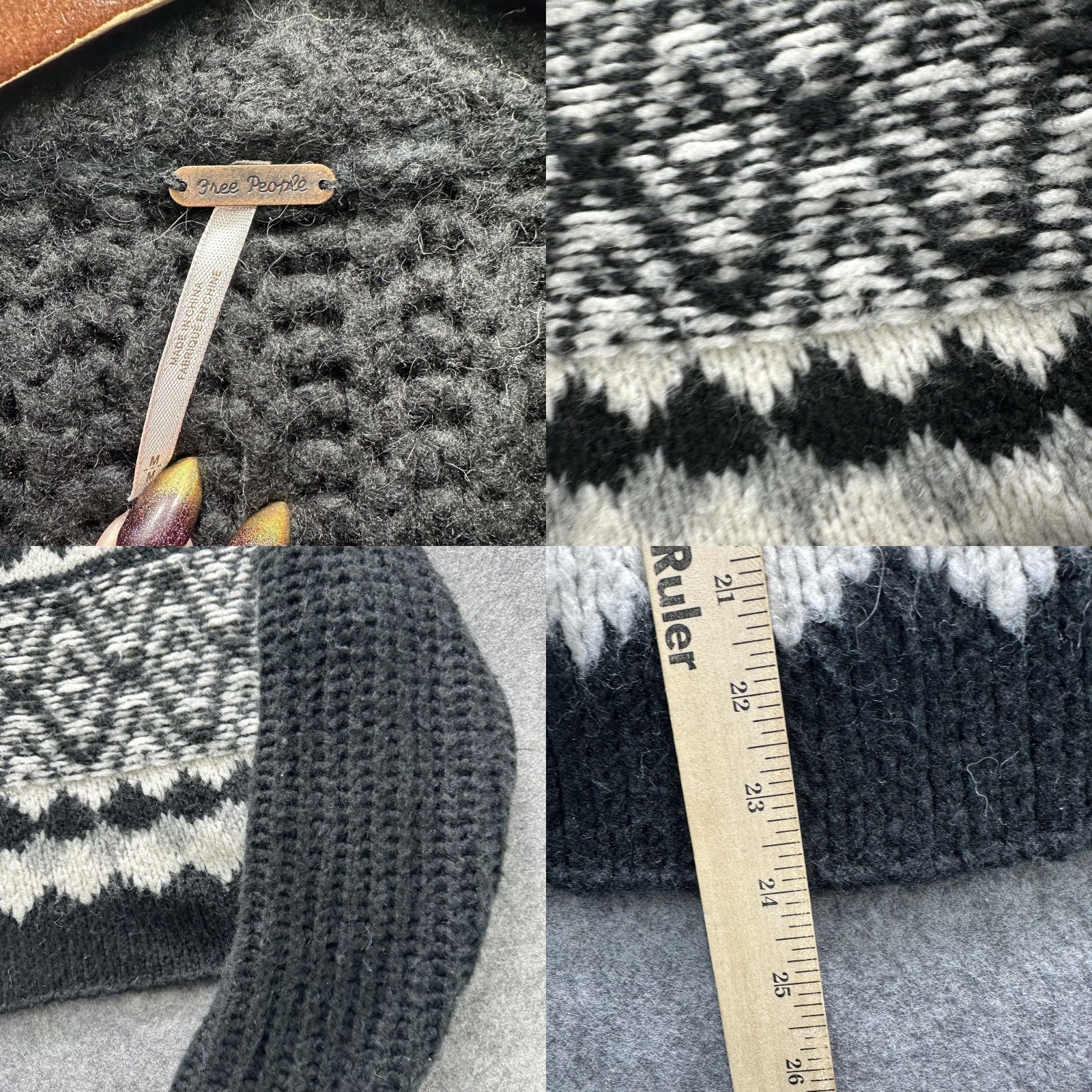 Free People Free People Sweater Womens Medium Black Fair Isle Mock Neck Cropped Pullover Size M / US 6-8 / IT 42-44 - 8 Thumbnail