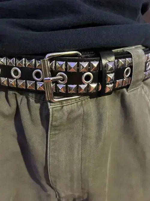 Other OS Double Row Pyramid Studded Belt (black) Size ONE SIZE - 4 Thumbnail