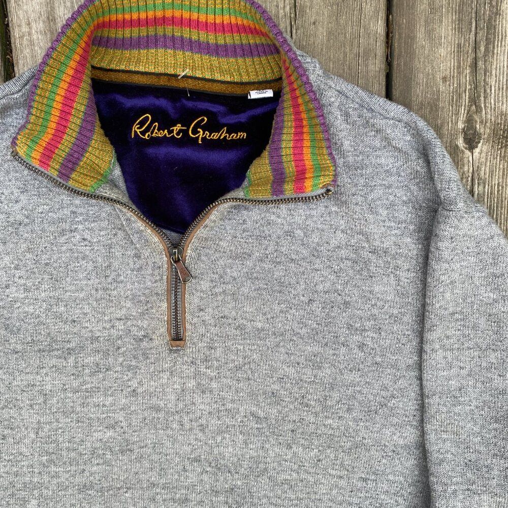 Robert Graham Vintage 100% Wool Robert Graham Stretch Knit 1/4 Zip Sweate Size US XL / EU 56 / 4 - 3 Thumbnail