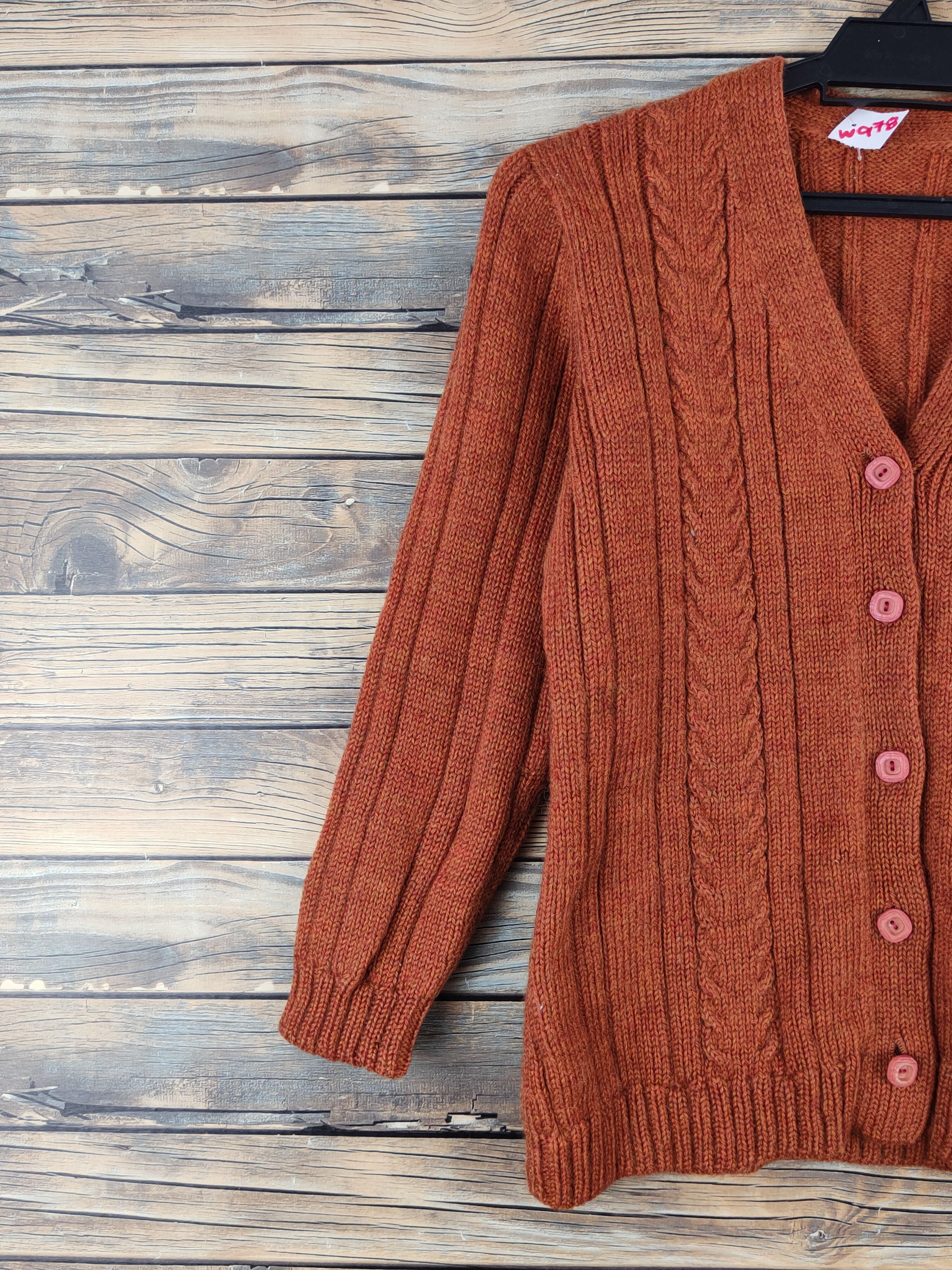 Aran Isles Knitwear × Japanese Brand Japanese Brand Dark Orange cable Knitwear Cardigan #W978 Size S / US 4 / IT 40 - 3 Thumbnail
