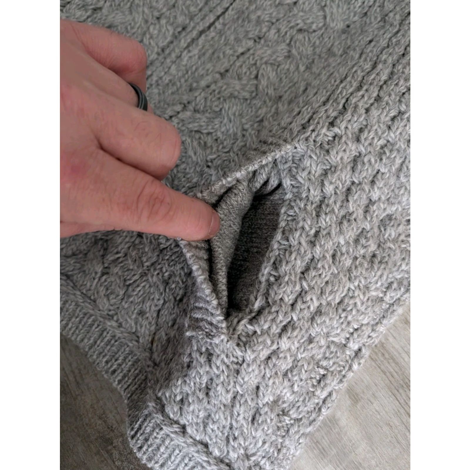 Vintage Aran Mor Sweater Cardigan Women Gray Merino Wool Cable Knit Full Zip Mock Neck Medium Size M / US 6-8 / IT 42-44 - 6 Thumbnail