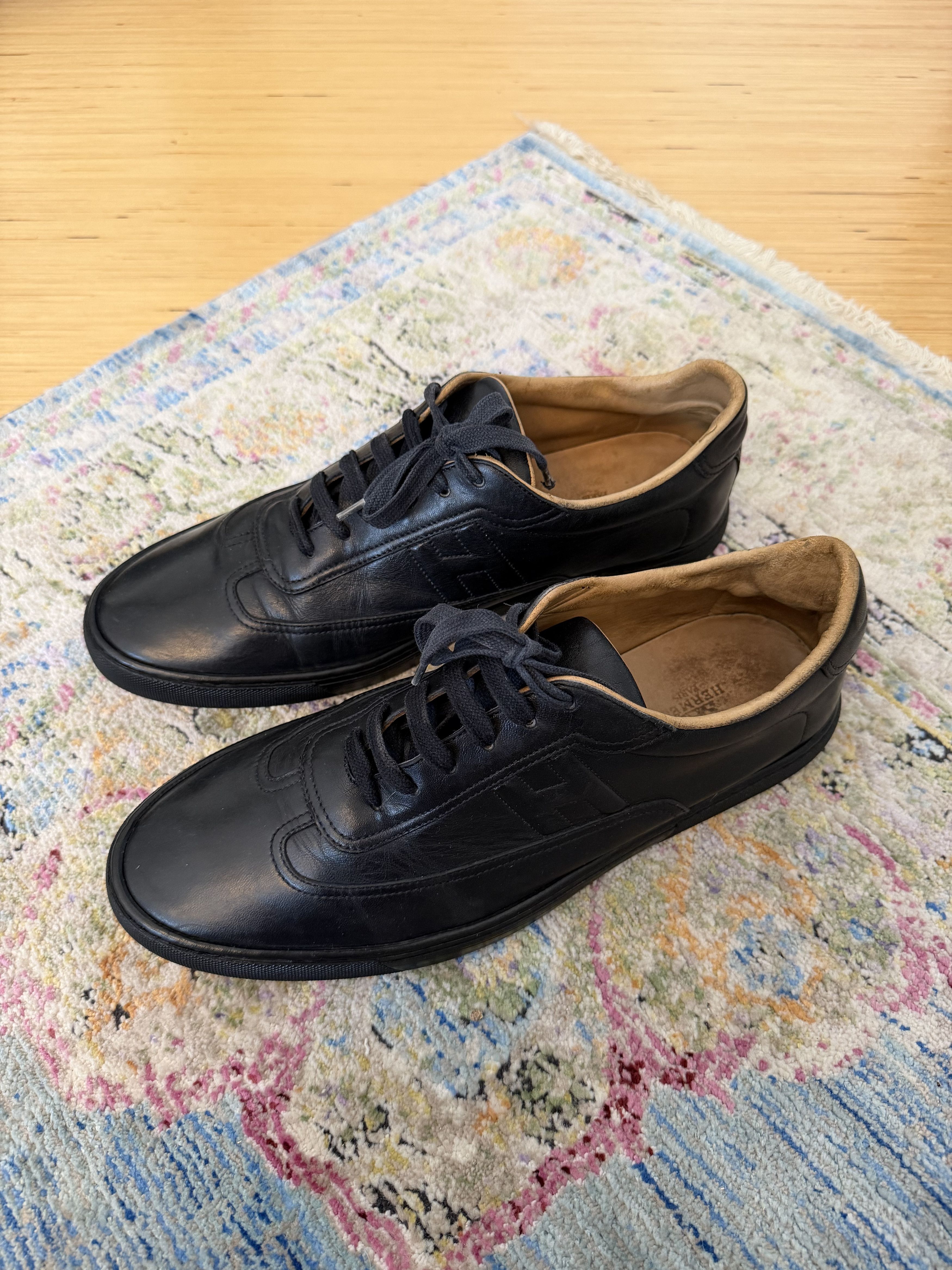 Hermes HERMÈS Quicker Black Leather Low Top Sneakers Size US 11.5 / EU 44-45 - 2 Thumbnail