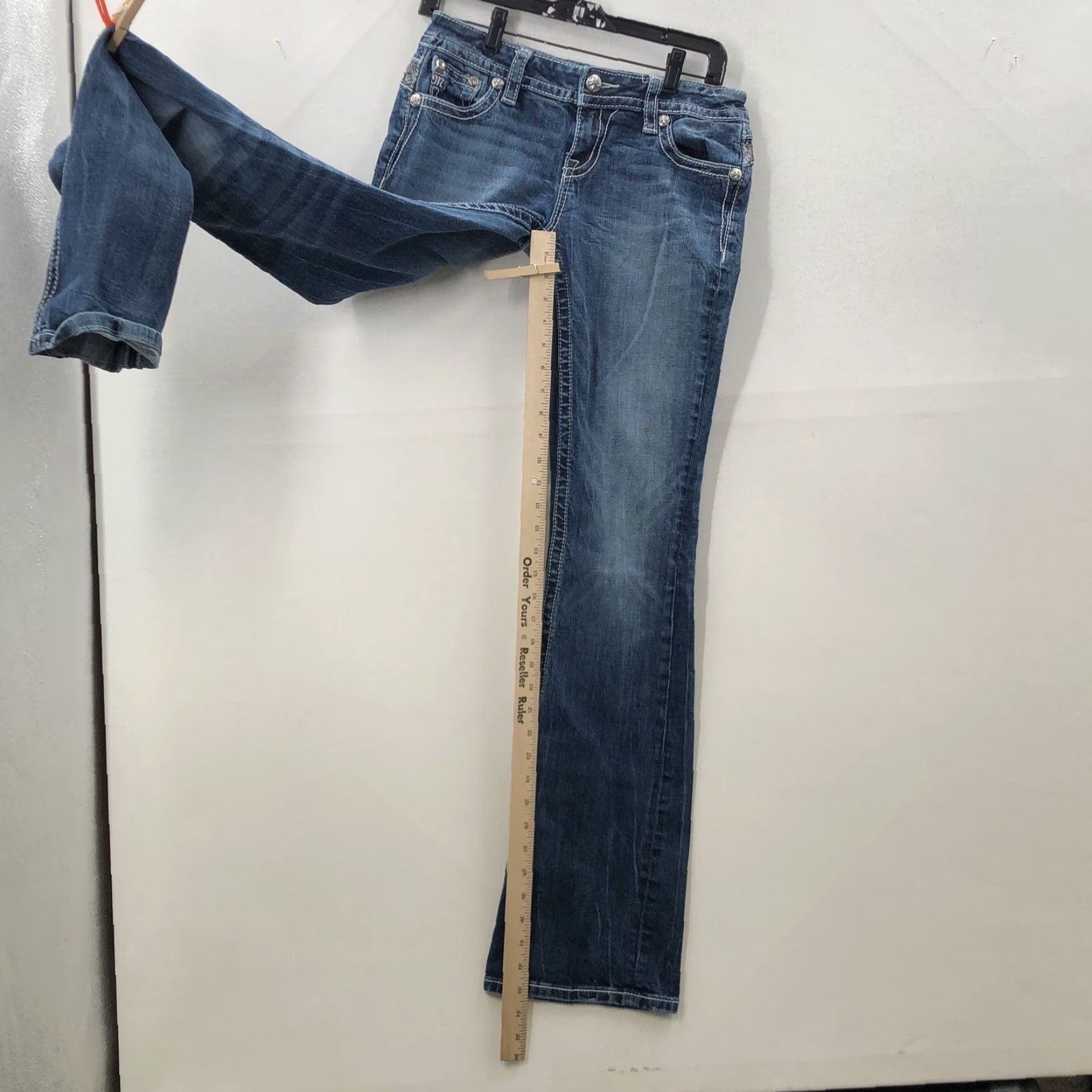 Miss Me Miss Me Jeans Bootcut Denim Women 26 Light/Medium Blue Relaxed Fit Inseam 33 in 5-Pocket Accents Button Belt Loops Mens Womens Girls Boys Size 26" / US 2 / IT 38 - 4 Thumbnail