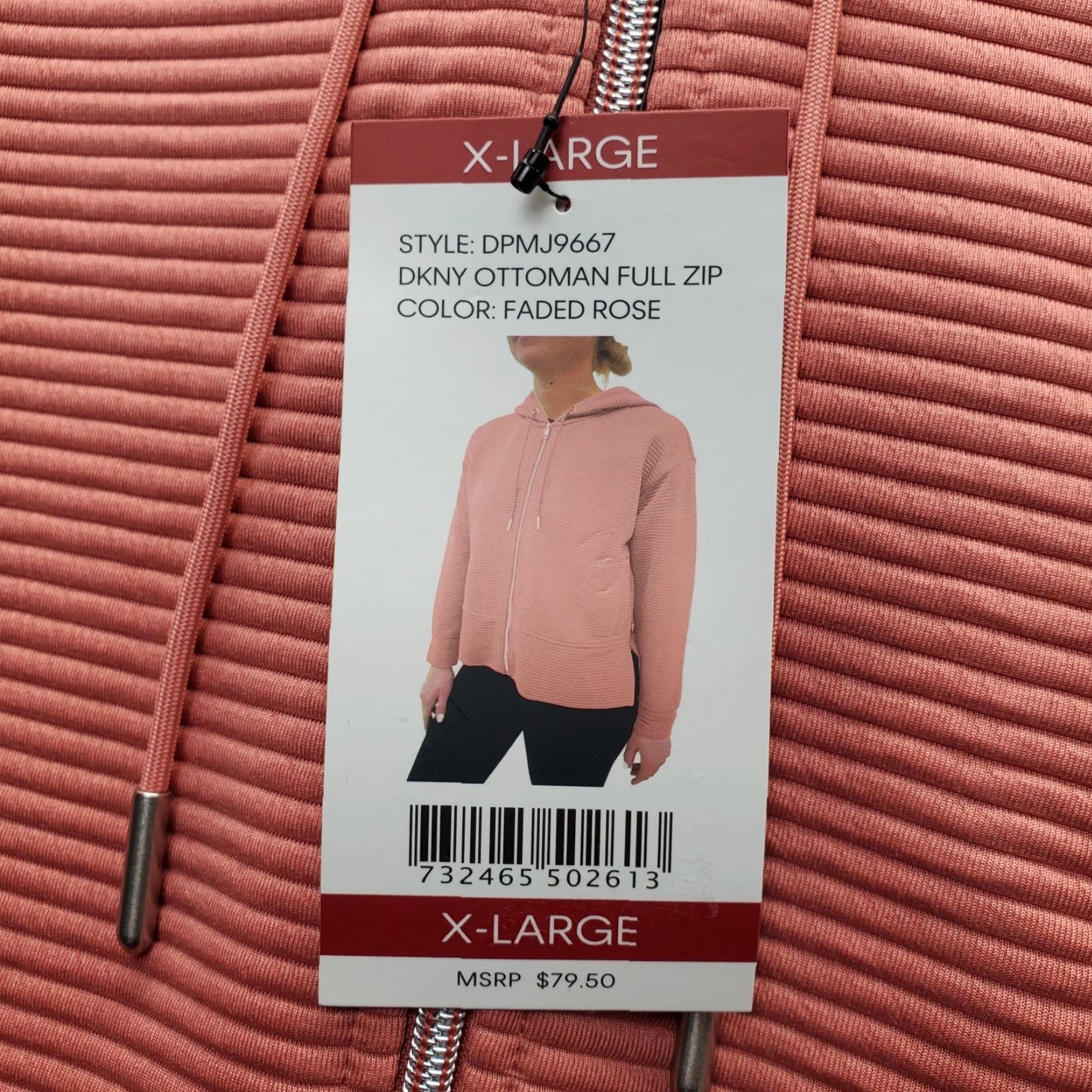 DKNY DKNY Hooded Jacket Womens XL Pink Full Zip Pockets Tech Ottoman Ribbed Breathable Size XL / US 12-14 / IT 48-50 - 7 Thumbnail