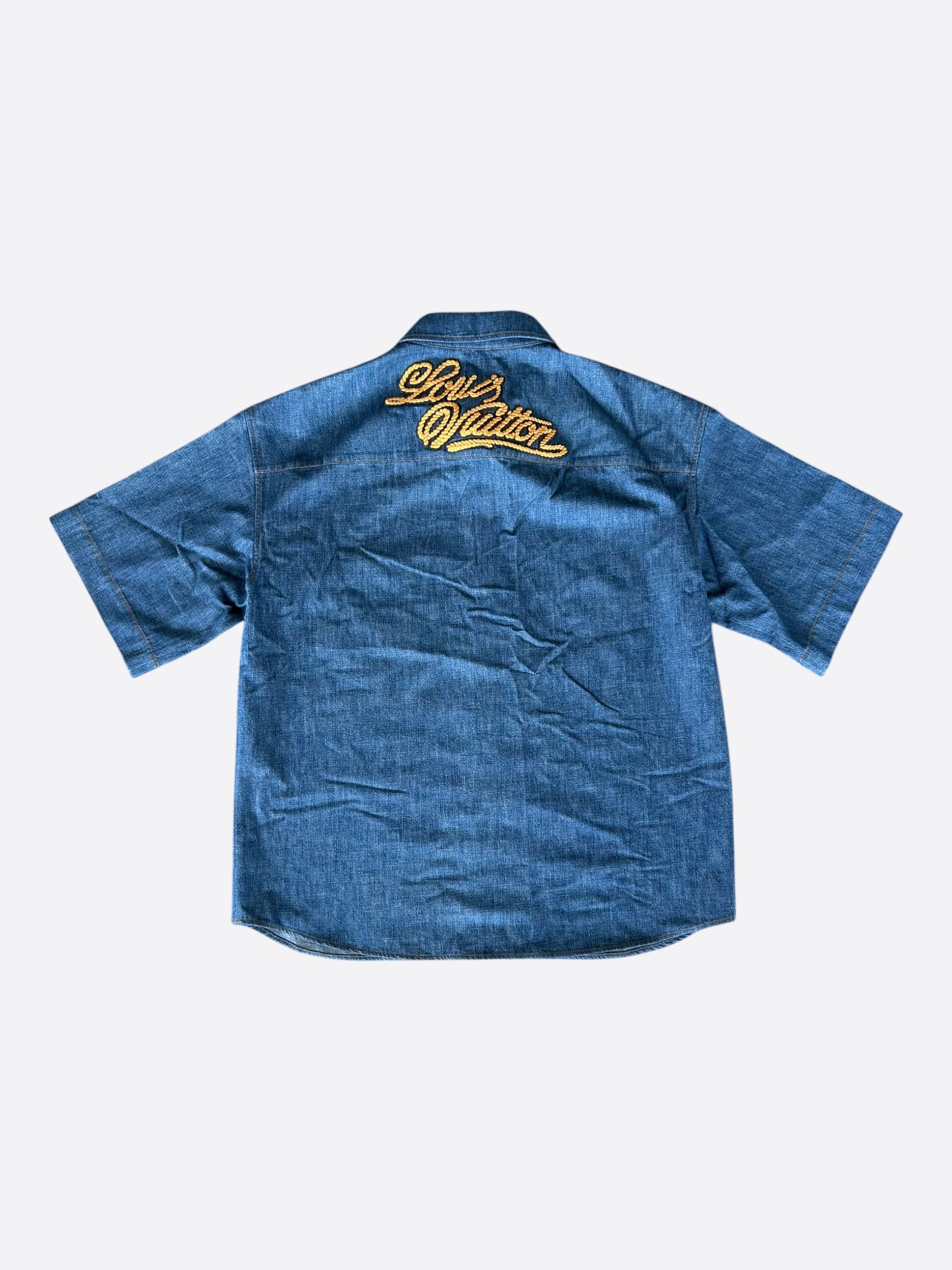 Louis Vuitton Louis Vuitton Blue & Gold Embroidered Denim Shirt Size US XXL / EU 58 / 5 - 2 Thumbnail