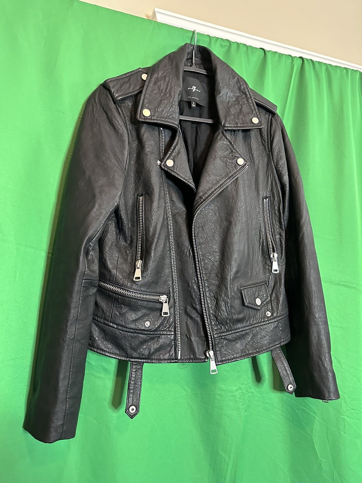 7 For All Mankind Pure leather black zip-up moto jacket Size S / US 4 / IT 40 - 6 Thumbnail