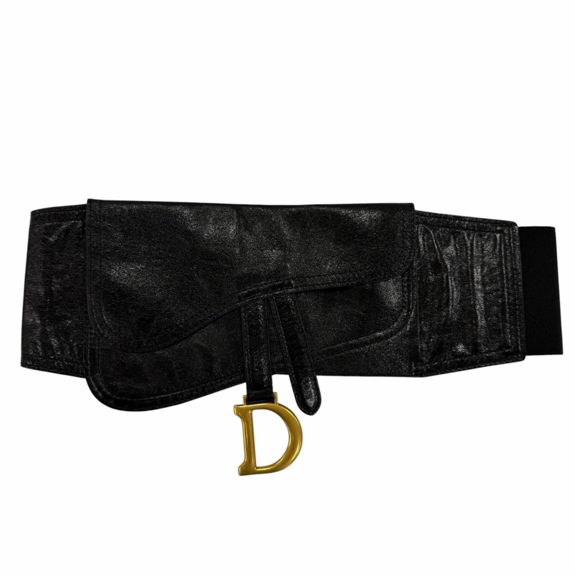 Dior Christian Dior Vintage 35-MA-0169 Logo Hardware Saddle Leather Belt Black Gold Women's Size ONE SIZE - 1 Thumbnail