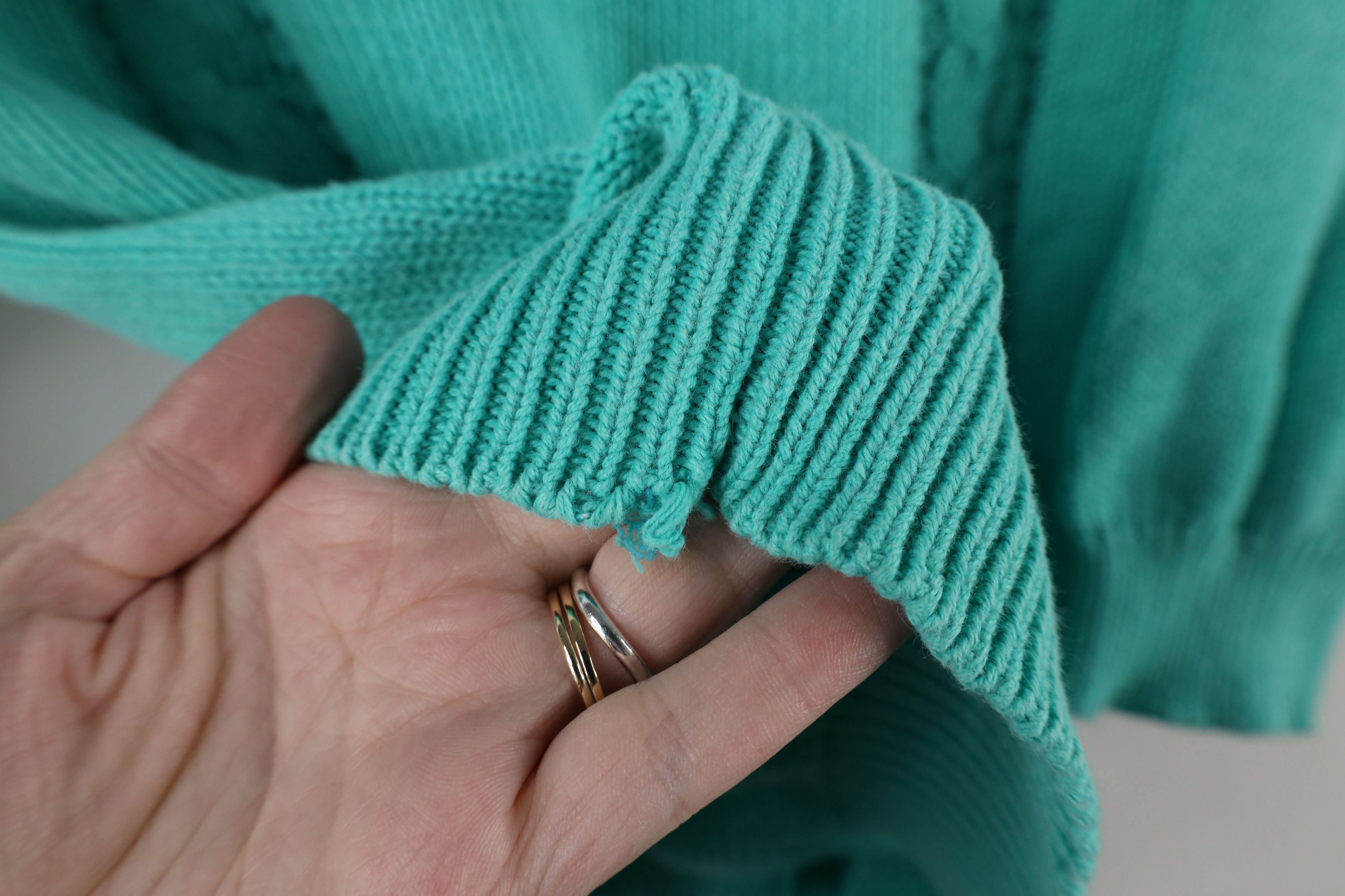 Vintage Vintage 90s Streetwear 3/4 Sleeve Cable Knit Sweater Teal Size L / US 10 / IT 46 - 7 Thumbnail