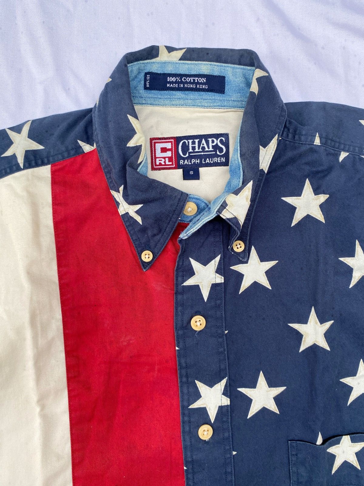 Chaps Ralph Lauren × Polo Ralph Lauren × Vintage 90’s CHAPS Ralph Lauren American Flag Shirt Size US S / EU 44-46 / 1 - 3 Thumbnail