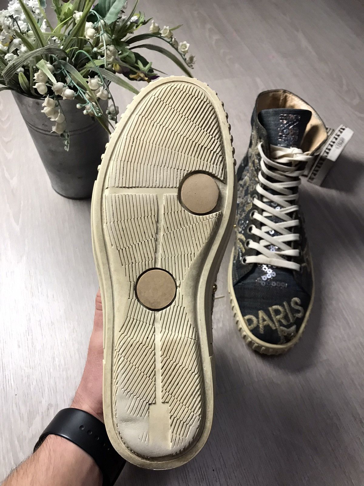 John Galliano Galliano High top denim rhinestones sneakers Size US 6 / EU 39 - 7 Thumbnail