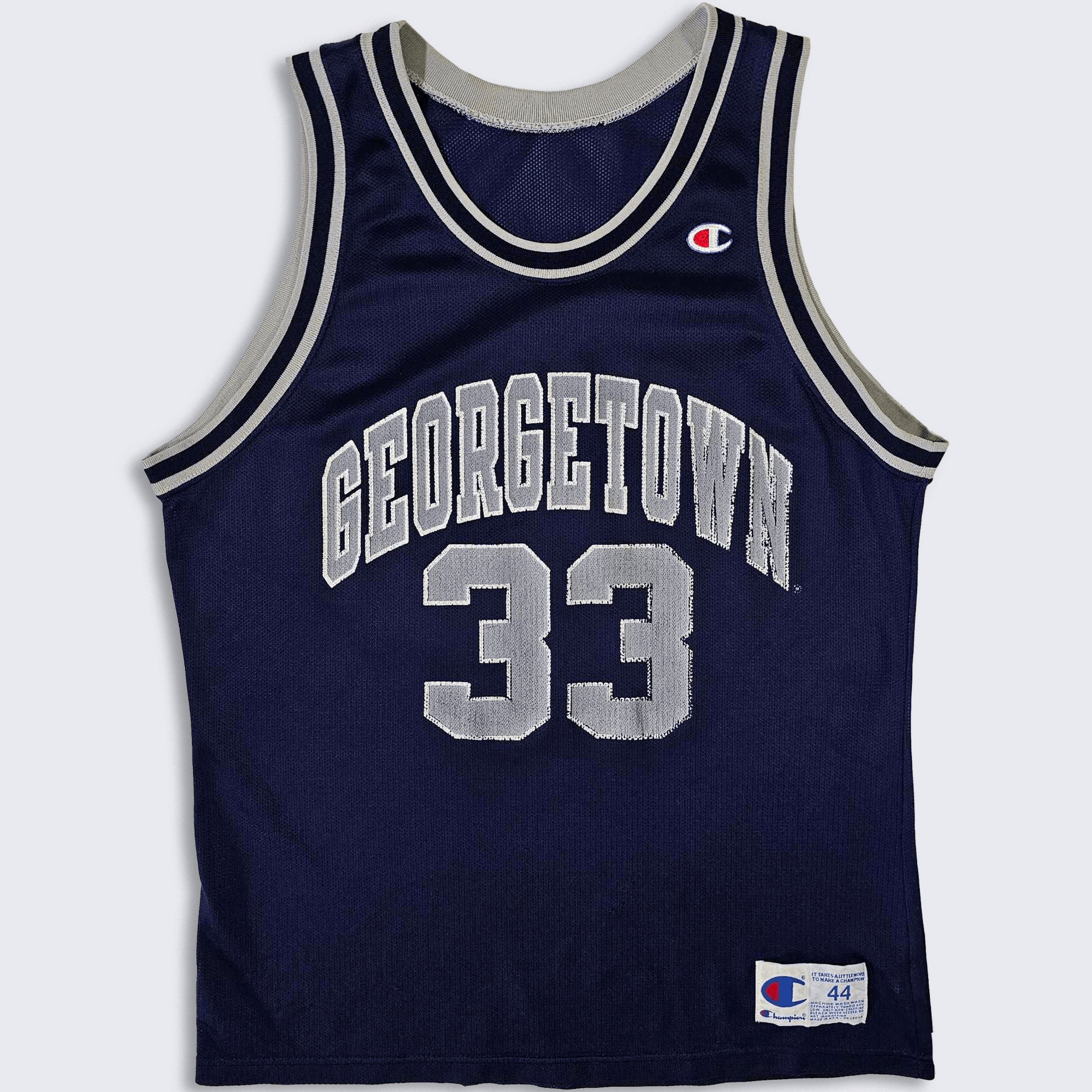 Image of Georgetown Hoyas Vintage Champion Basketball Jersey in Navy Blue/Gray, Men's (Size Large)